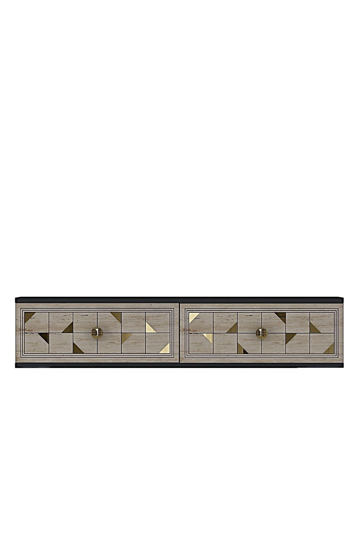 Comodă dormitor Moka 120, 120 x 25,5 x 29,6 cm, antracit travertin auriu, PAL melaminat, oglindă — imaginea 2