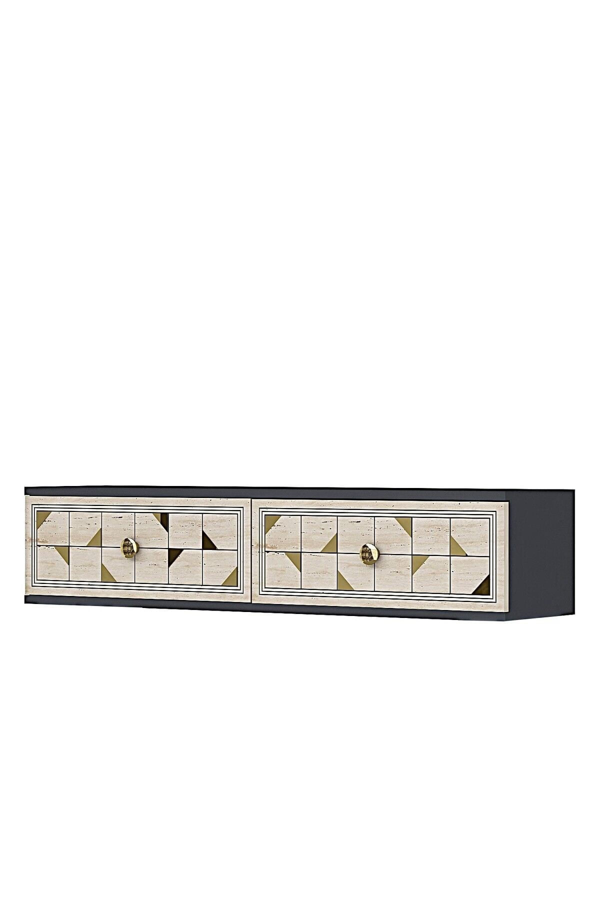 Comodă dormitor Moka 120, 120 x 25,5 x 29,6 cm, antracit travertin auriu, PAL melaminat, oglindă — imaginea 4