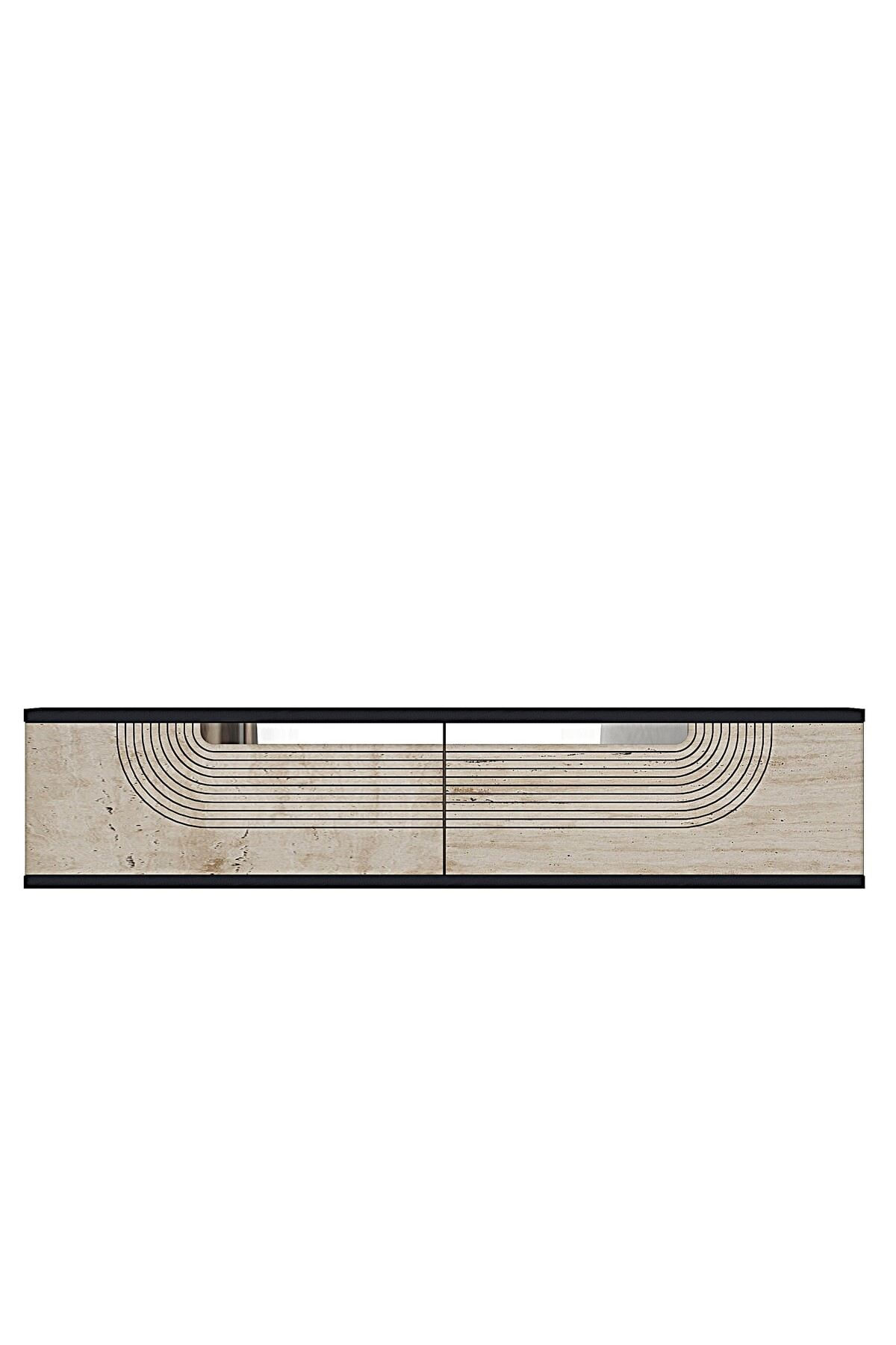 Comodă dormitor Meyra 120, 120 x 25,5 x 29,6 cm, antracit travertin argintiu, PAL melaminat, oglindă — imaginea 3