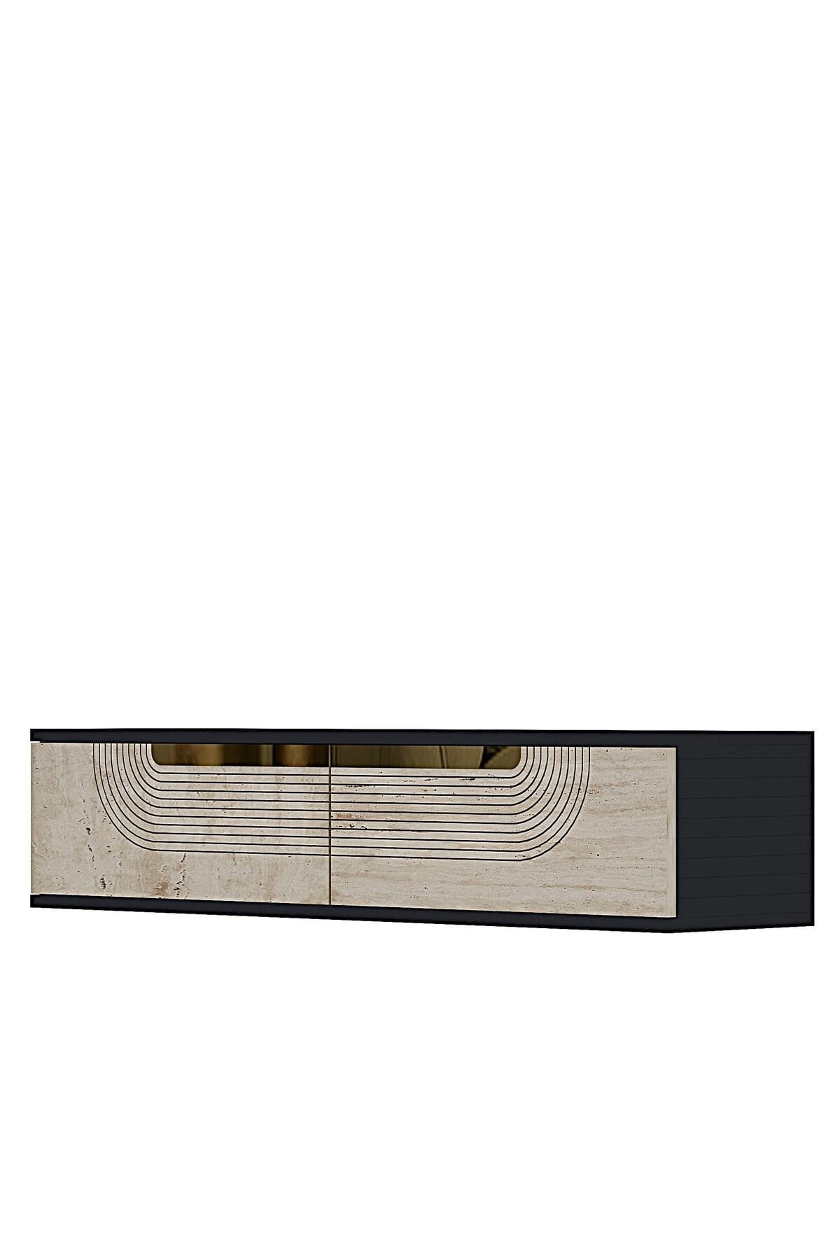 Comodă dormitor Meyra 120, 120 x 25,5 x 29,6 cm, antracit travertin auriu, PAL melaminat, oglindă — imaginea 2