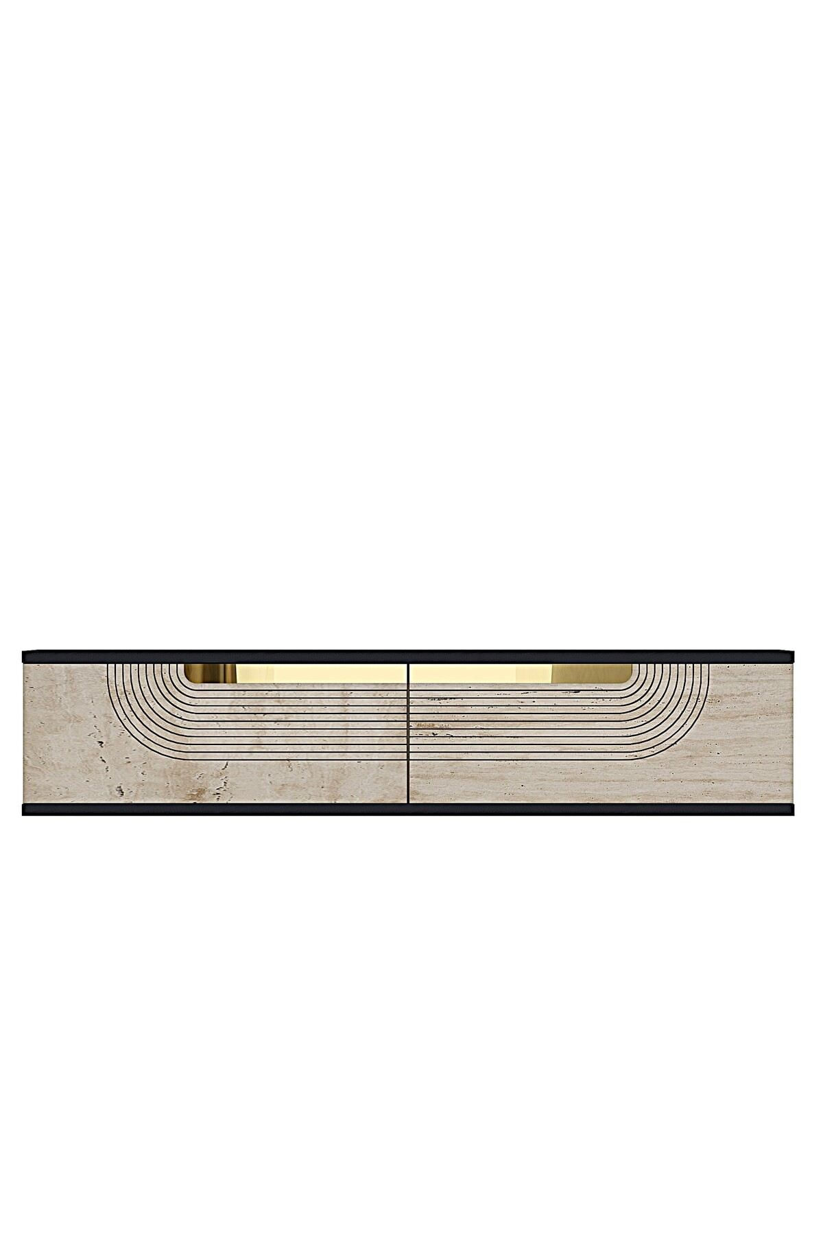 Comodă dormitor Meyra 120, 120 x 25,5 x 29,6 cm, antracit travertin auriu, PAL melaminat, oglindă — imaginea 5