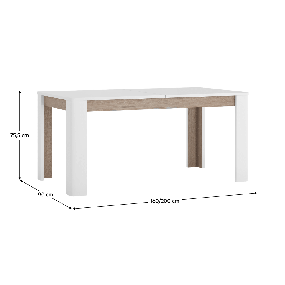 Masa dining extensibila, alb extra lucios HG / stejar Sonoma inchis / trufa, 160-200x90 cm, LYNATET TIP 75 — imaginea 2