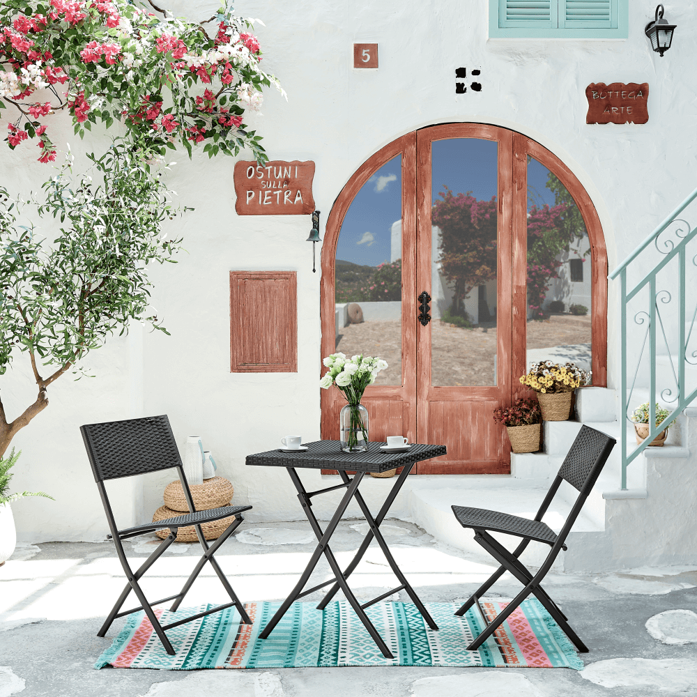 Set ratan de gradina 1+2, negru, FARUK — imaginea 4