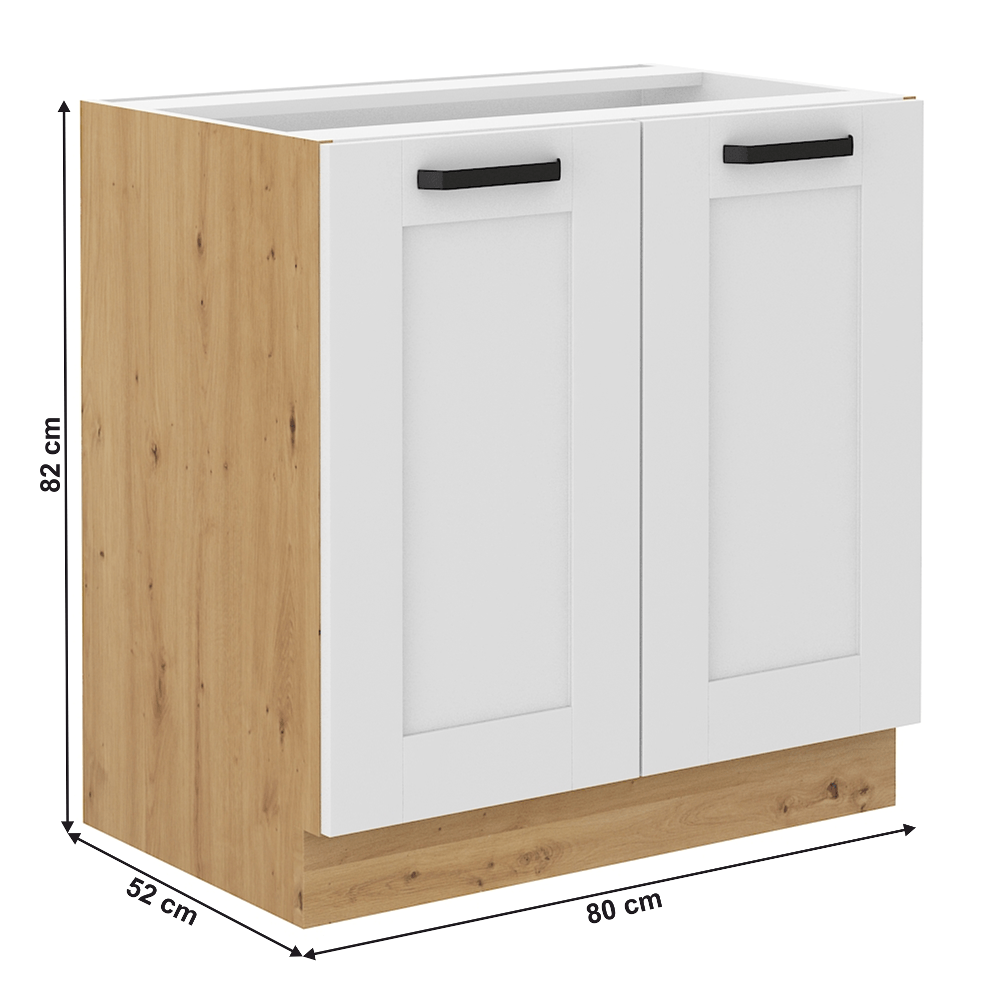 Dulap inferior, alb/stejar artizan, LULA 80 D 2F BB — imaginea 3