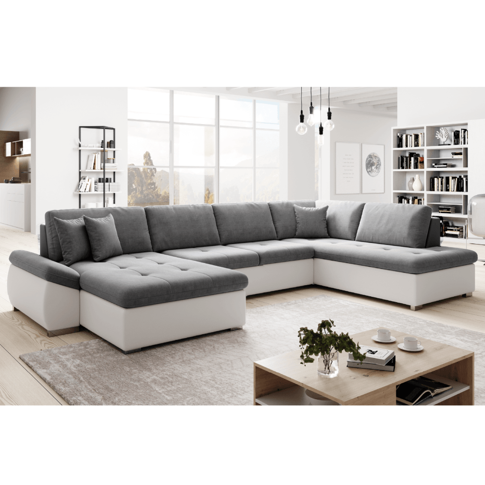 Canapea extensibila, alb/gri, dreapta, MATAR U