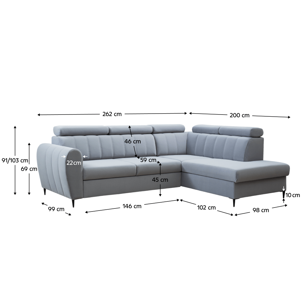 Canapea extensibila, gri deschis, dreapta, KORIO L — imaginea 3