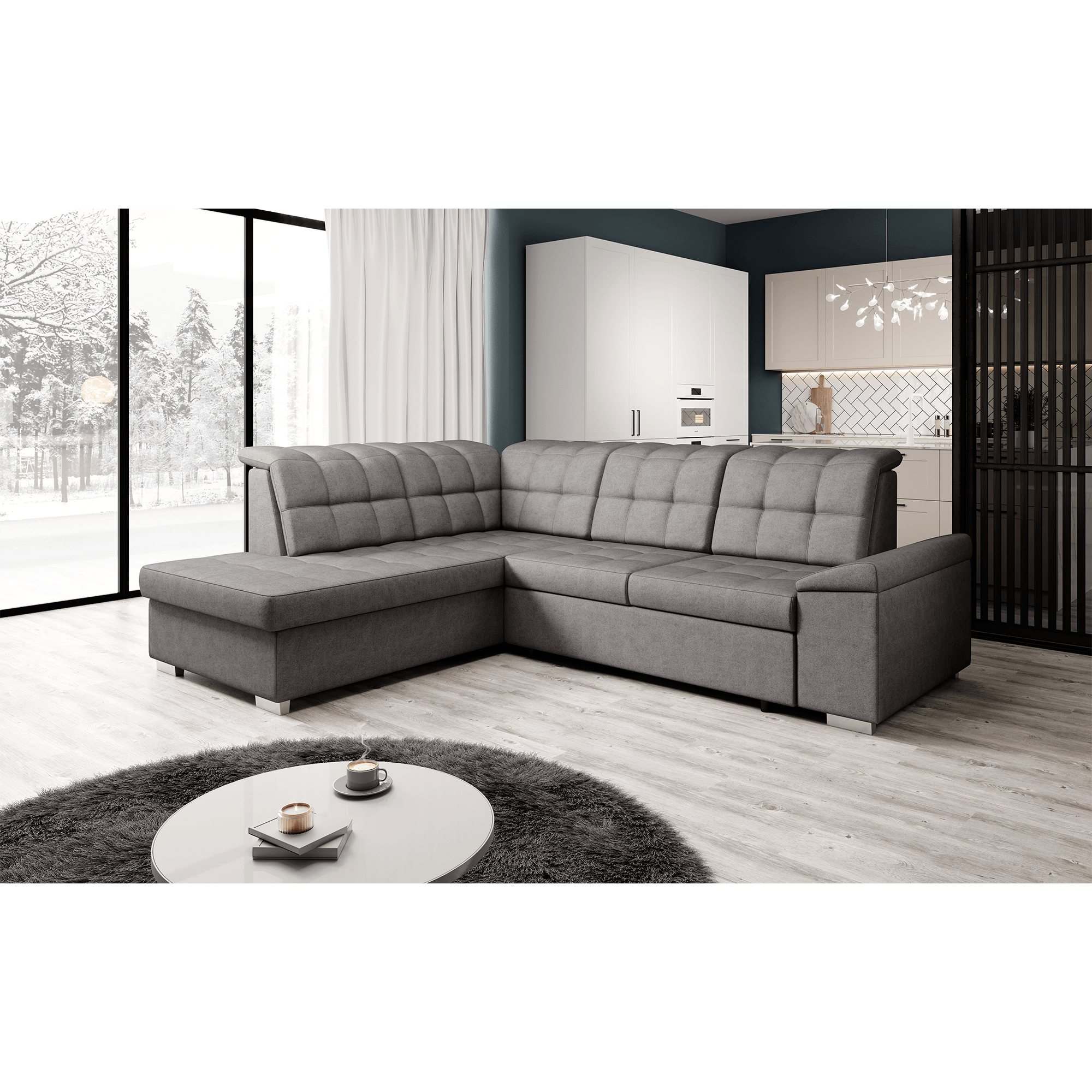 Canapea extensibila, gri-maroniu, stanga, OREO ROH — imaginea 3