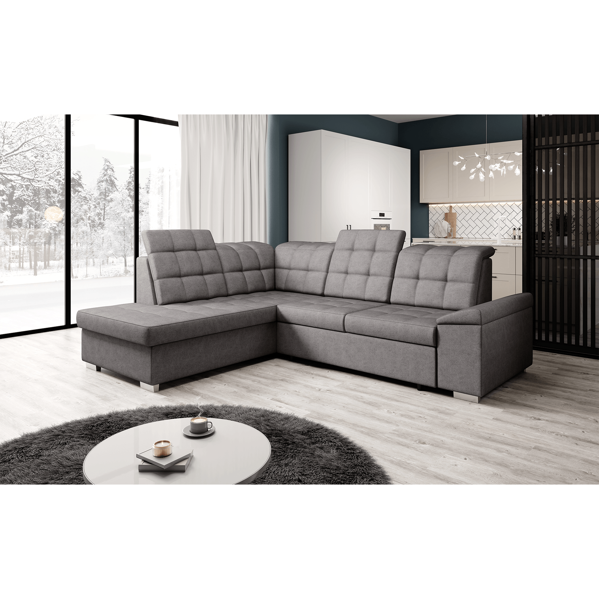 Canapea extensibila, gri-maroniu, stanga, OREO ROH — imaginea 4