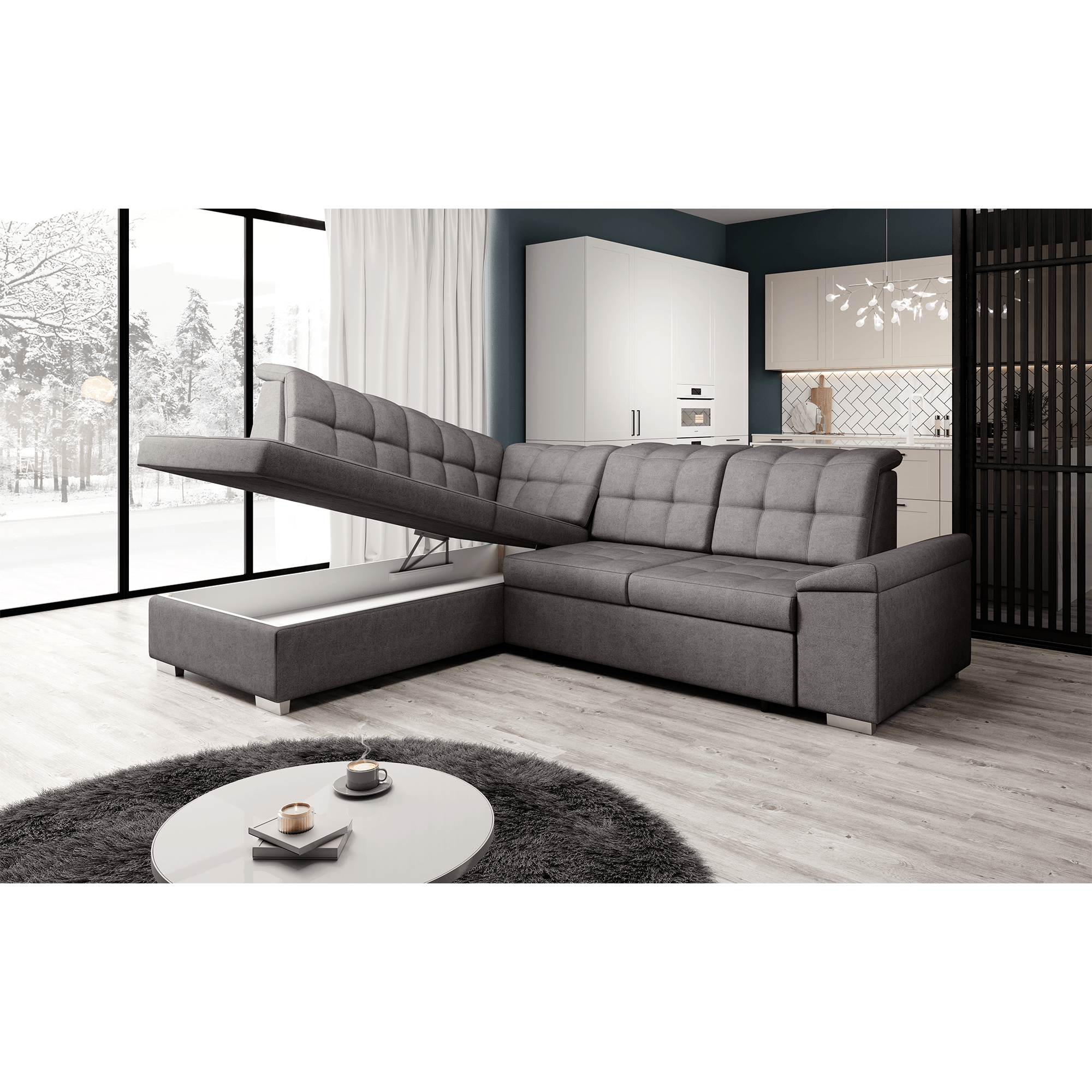 Canapea extensibila, gri-maroniu, stanga, OREO ROH — imaginea 5