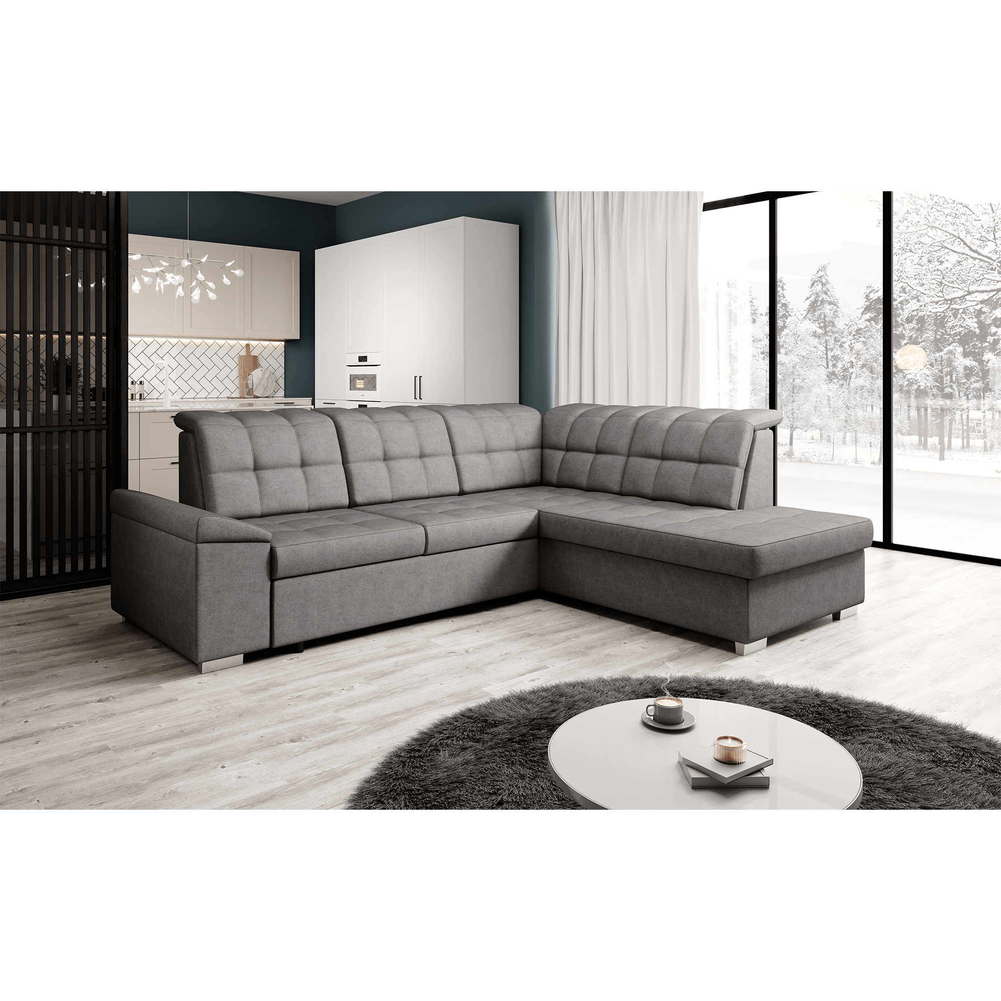 Canapea extensibila, gri-maroniu, dreapta, OREO ROH — imaginea 6