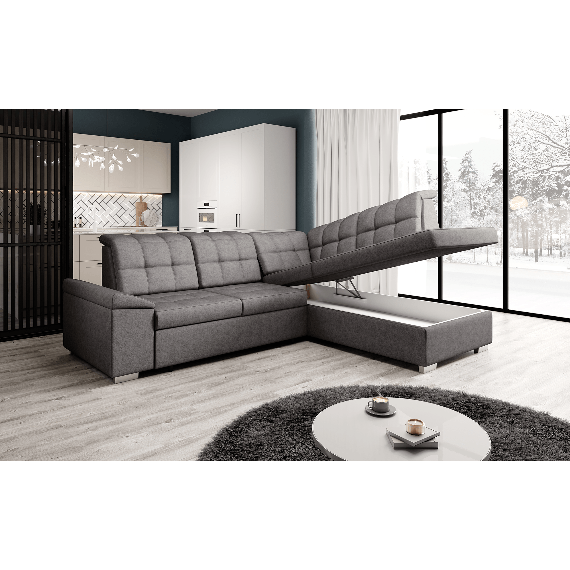 Canapea extensibila, gri-maroniu, dreapta, OREO ROH — imaginea 7