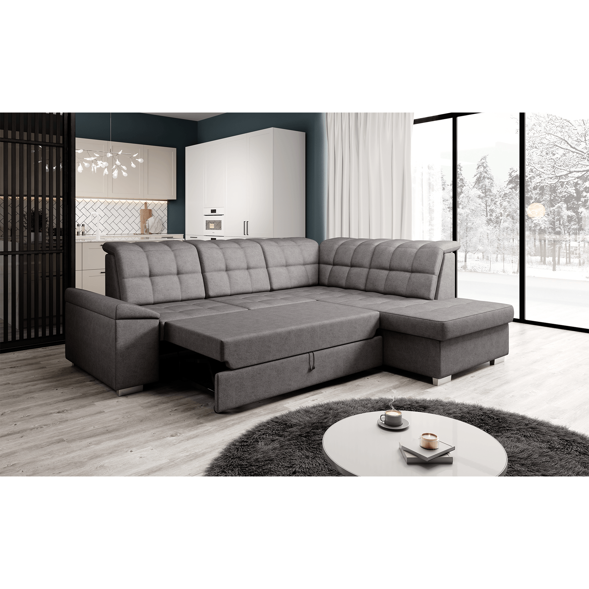 Canapea extensibila, gri-maroniu, dreapta, OREO ROH — imaginea 8