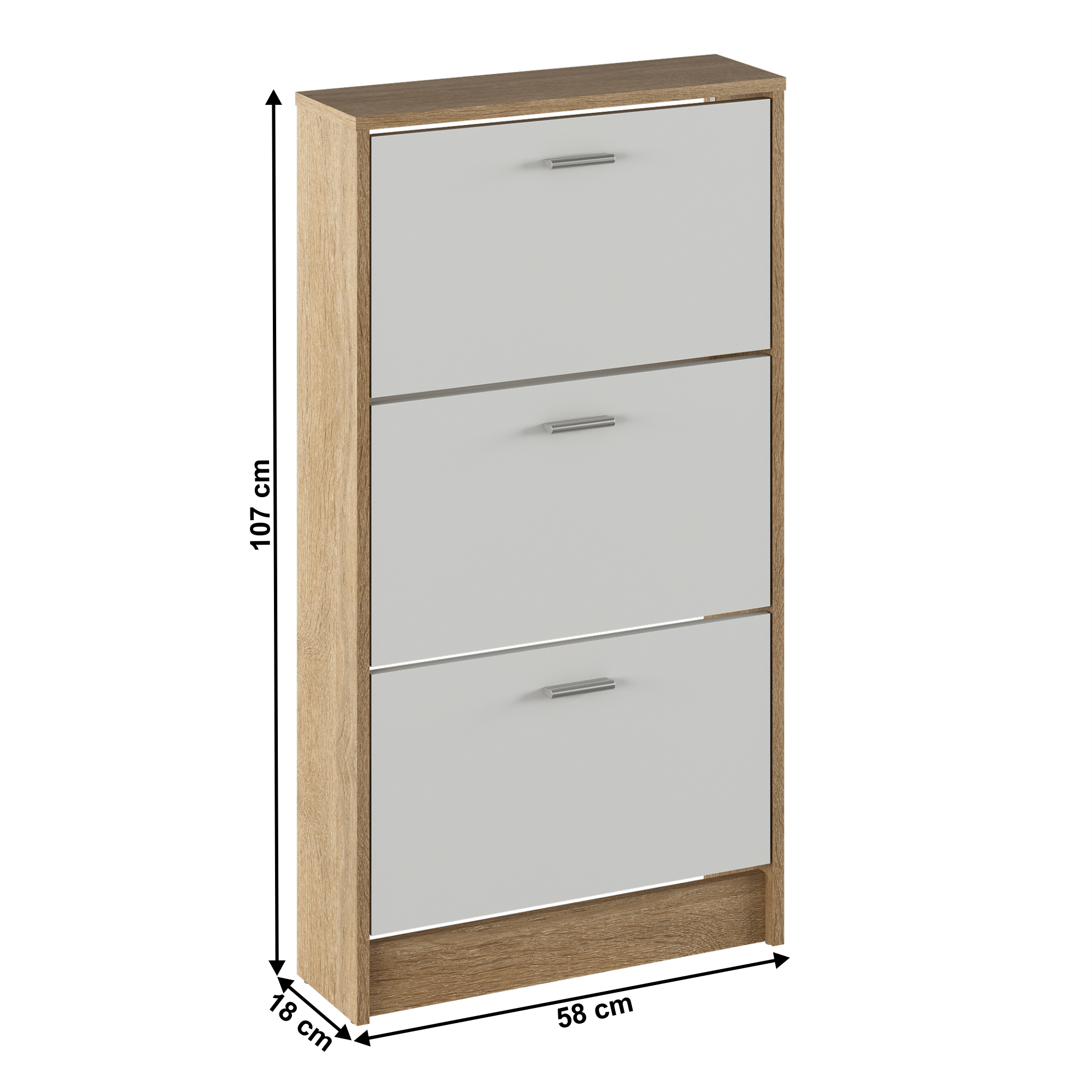 Dulap pantofi, 3 rafturi, stejar sonoma/ alb, MOBI 13 — imaginea 2