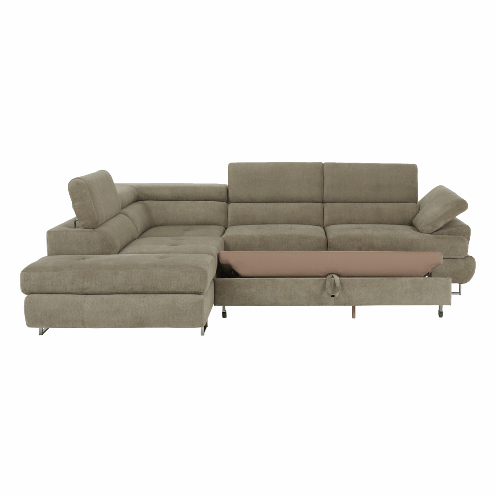 Set canapea cu spatiu de depozitare, maro deschis melanj, material textil, stanga, BUTON R — imaginea 11