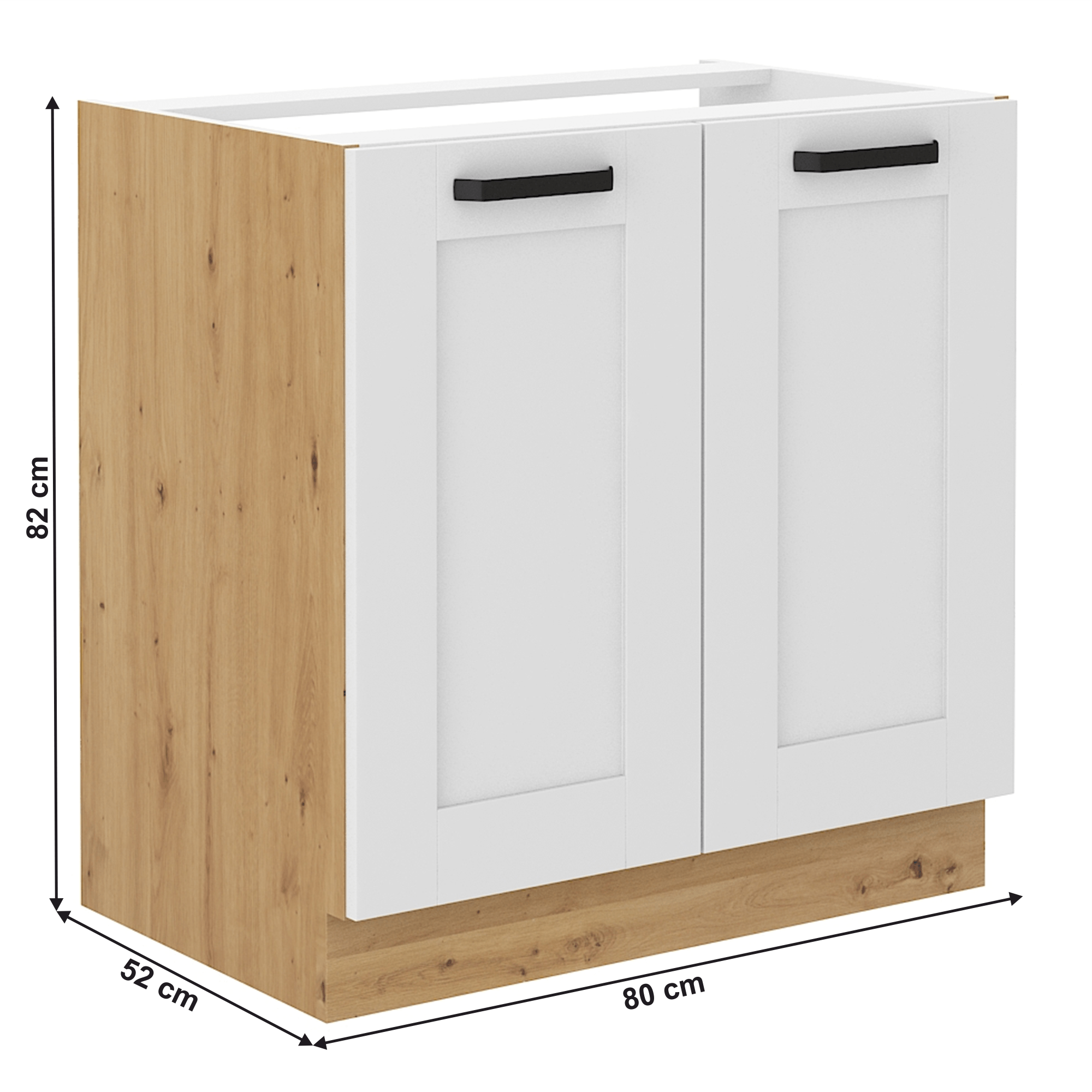 Dulap pentru chiuveta, alb/stejar artizan, LULA 80 ZL 2F BB — imaginea 14