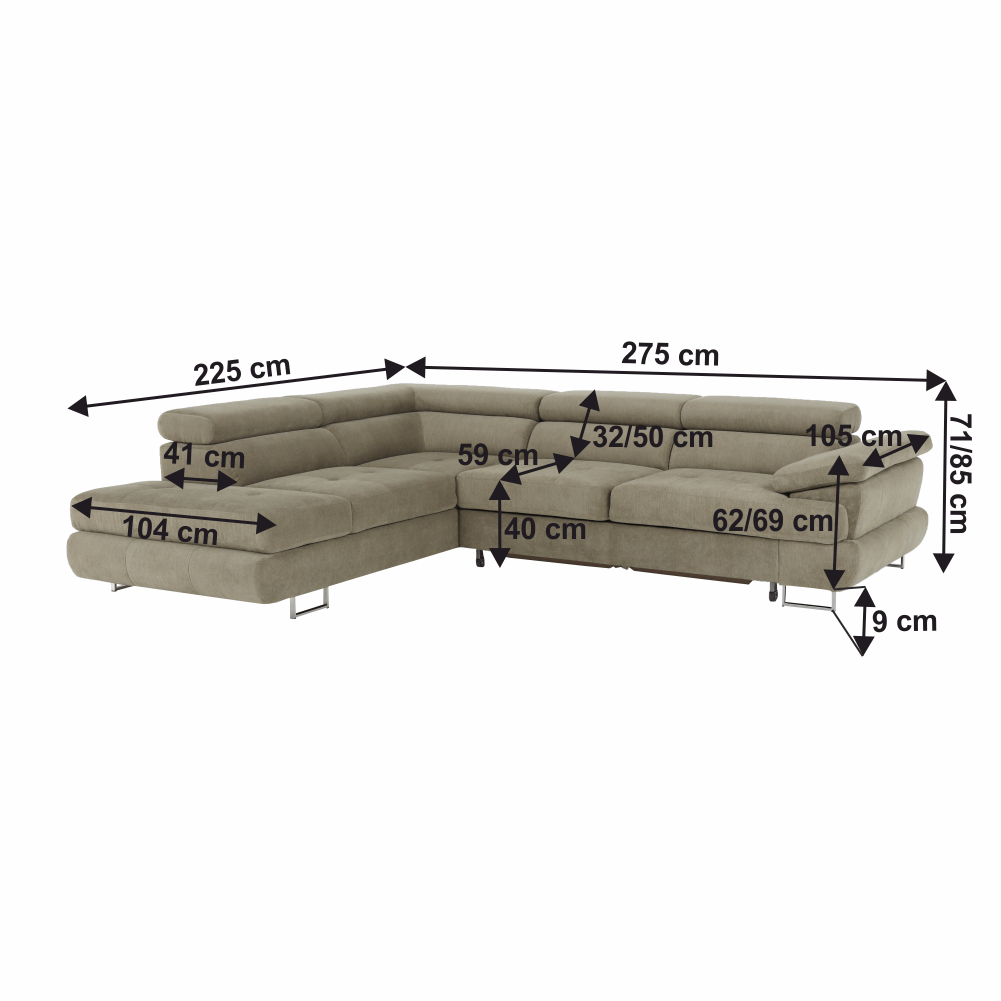 Set canapea cu spatiu de depozitare, maro deschis melanj, material textil, stanga, BUTON R — imaginea 19