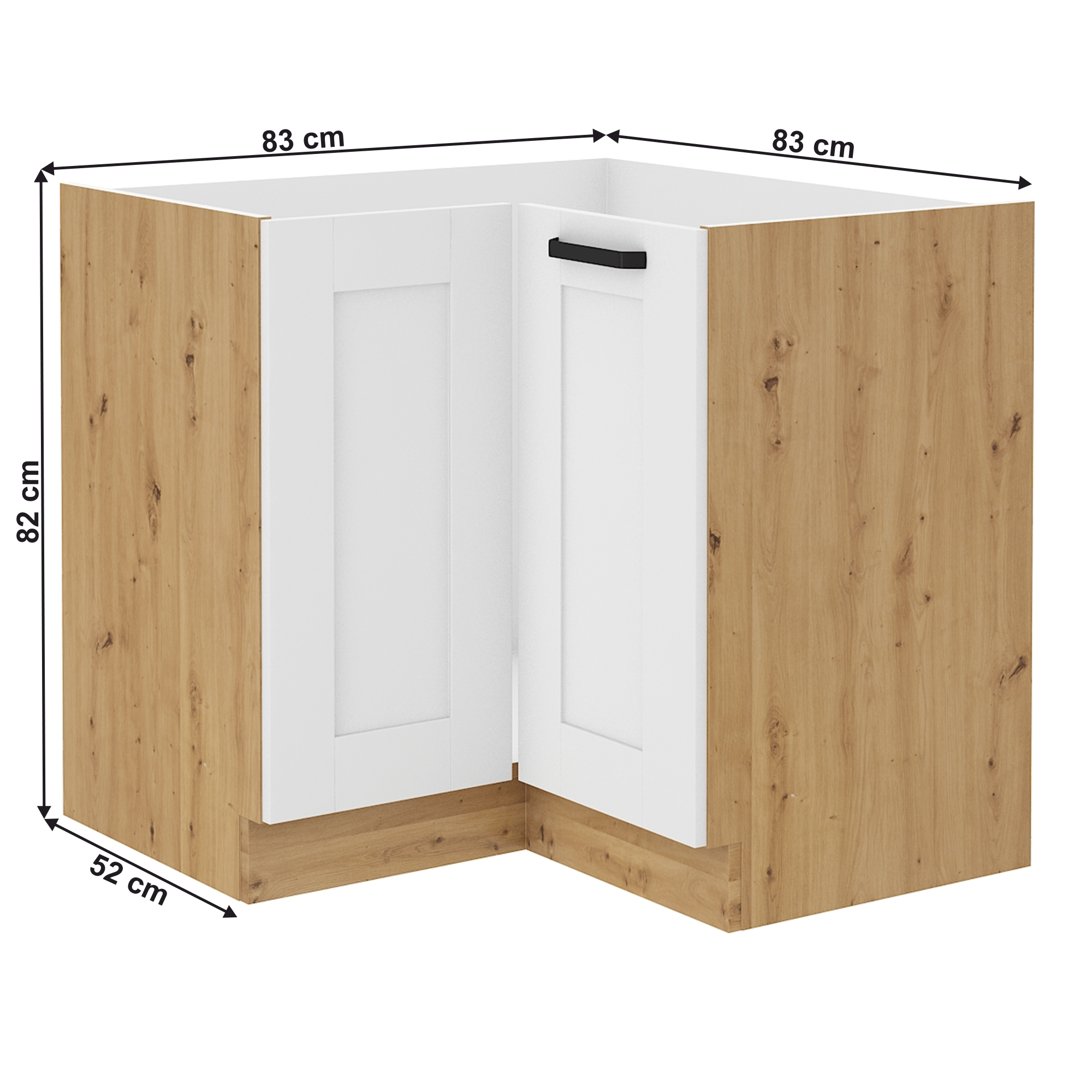 Dulap inferior de colt, alb/stejar artizan, LULA 89x89 ND 1F BB — imaginea 14