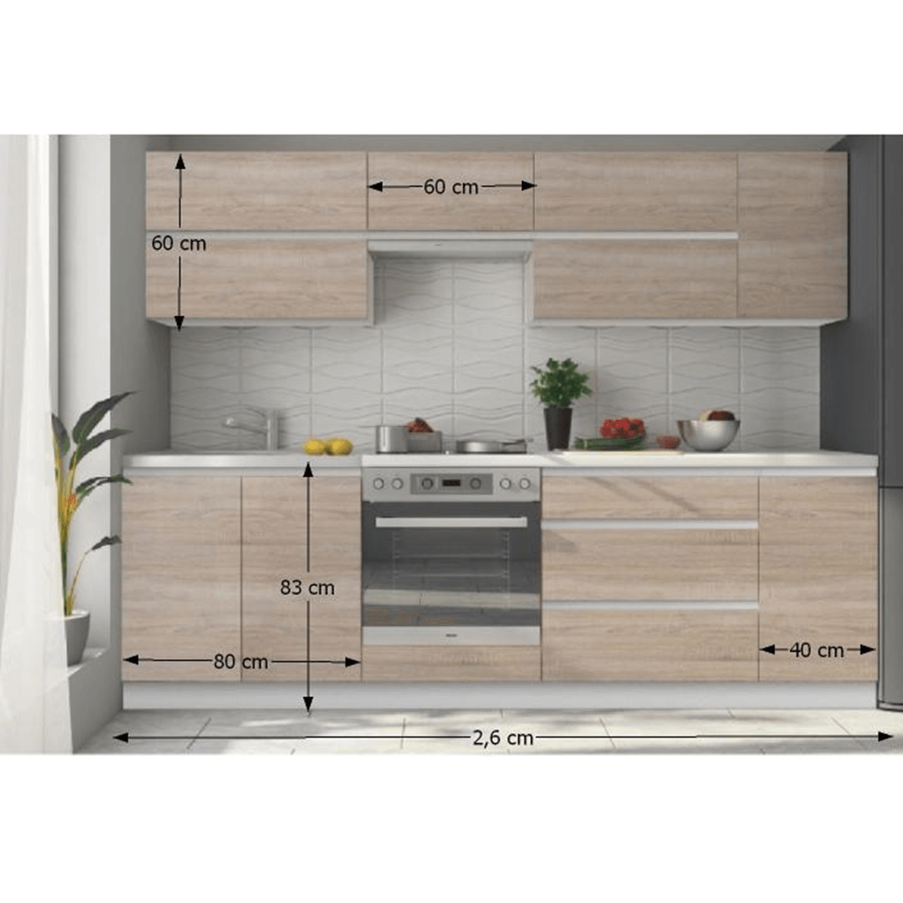 Set bucatarie 2,6 m, alb/stejar sonoma, LINE NEW — imaginea 5