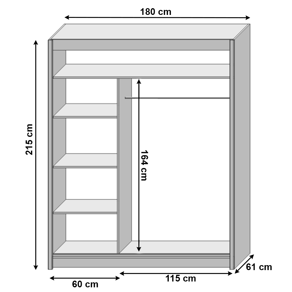 Dulap cu usi glisante, alb, 180x215, LOW — imaginea 3