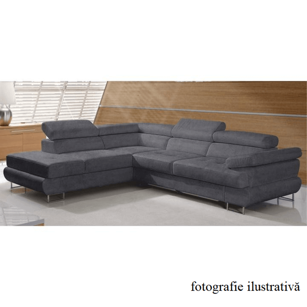 Set canapea cu spatiu de depozitare, gri, material textil, stanga, BUTON R — imaginea 3