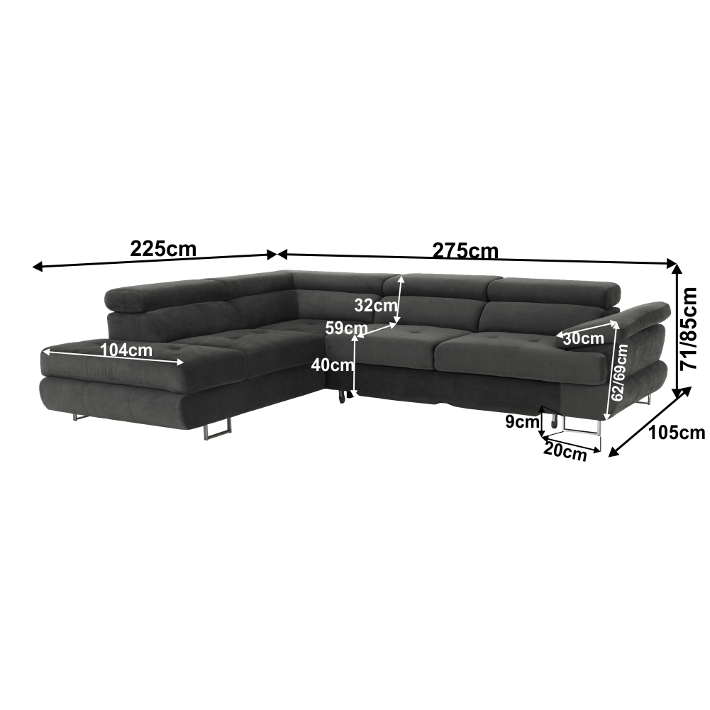 Set canapea cu spatiu de depozitare, gri, material textil, stanga, BUTON R — imaginea 20