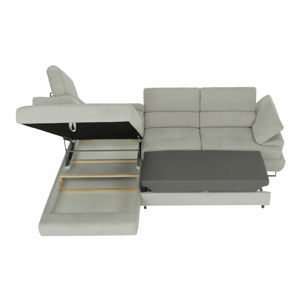 Set canapea cu spatiu de depozitare, gri deschis, material textil, stanga, BUTON R — imaginea 20