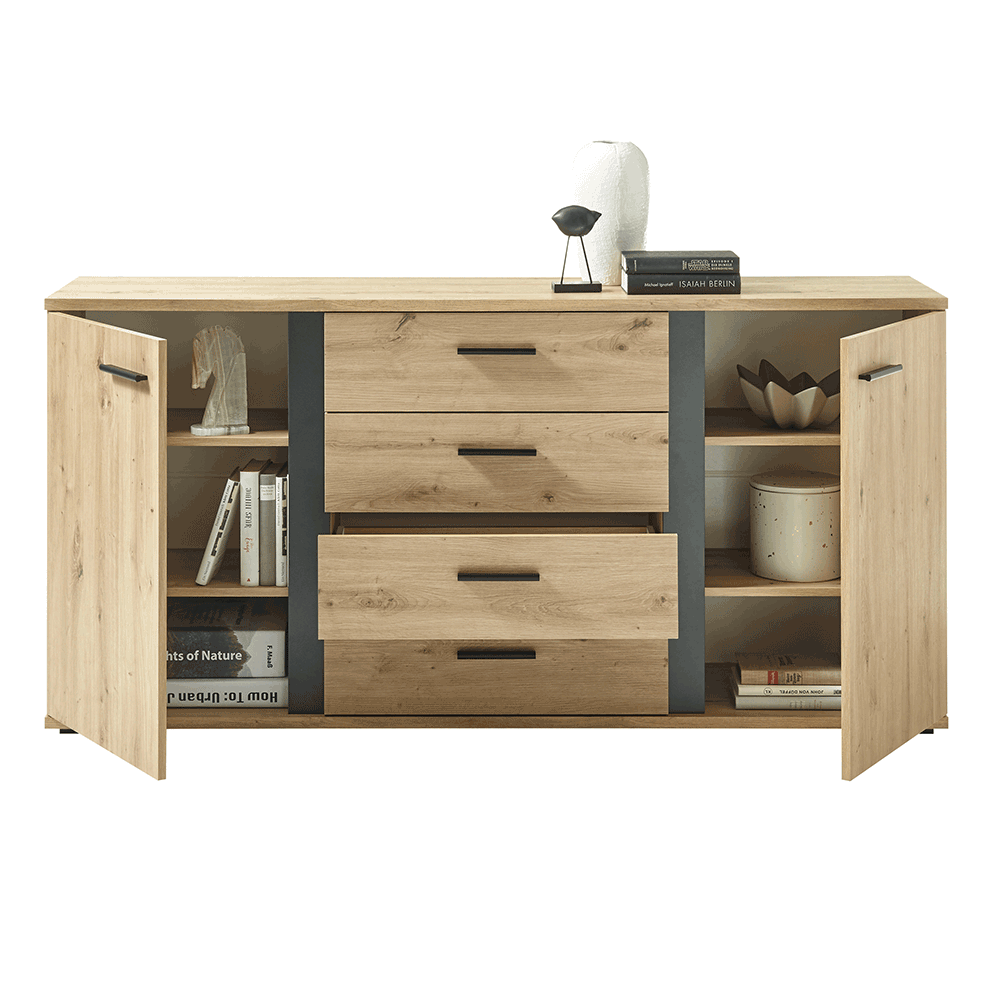 Comoda, stejar artizan / negru, KANODE — imaginea 3