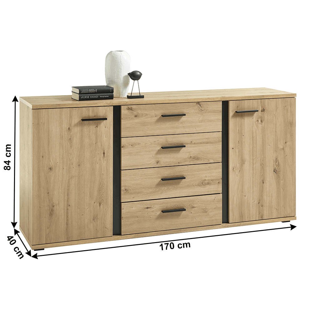 Comoda, stejar artizan / negru, KANODE — imaginea 4