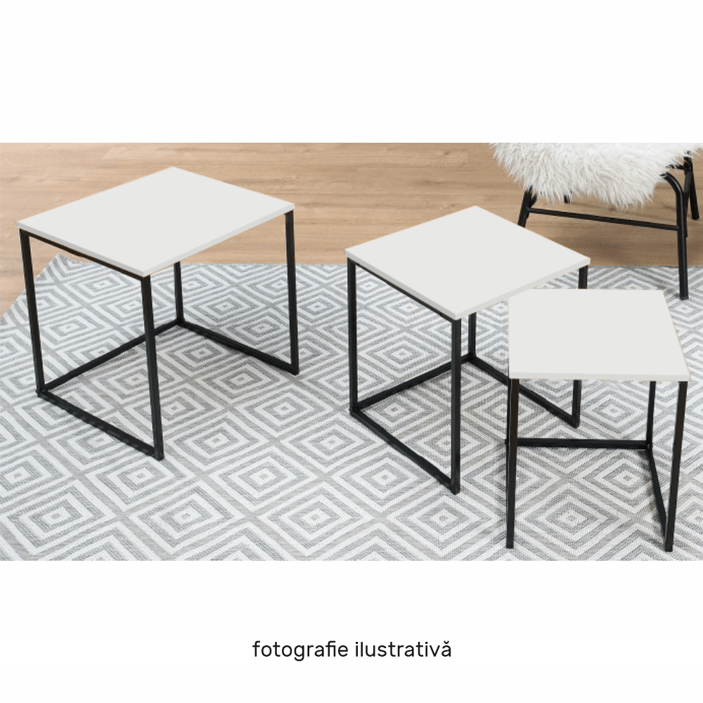 Set 3 masute de cafea, alb mat/negru, KASTLER NEW TYP 3 — imaginea 2