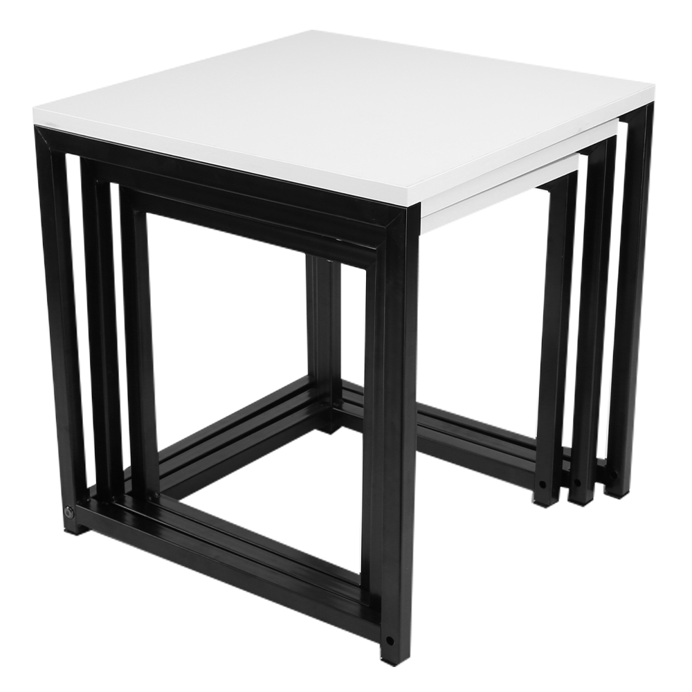 Set 3 masute de cafea, alb mat/negru, KASTLER NEW TYP 3 — imaginea 4