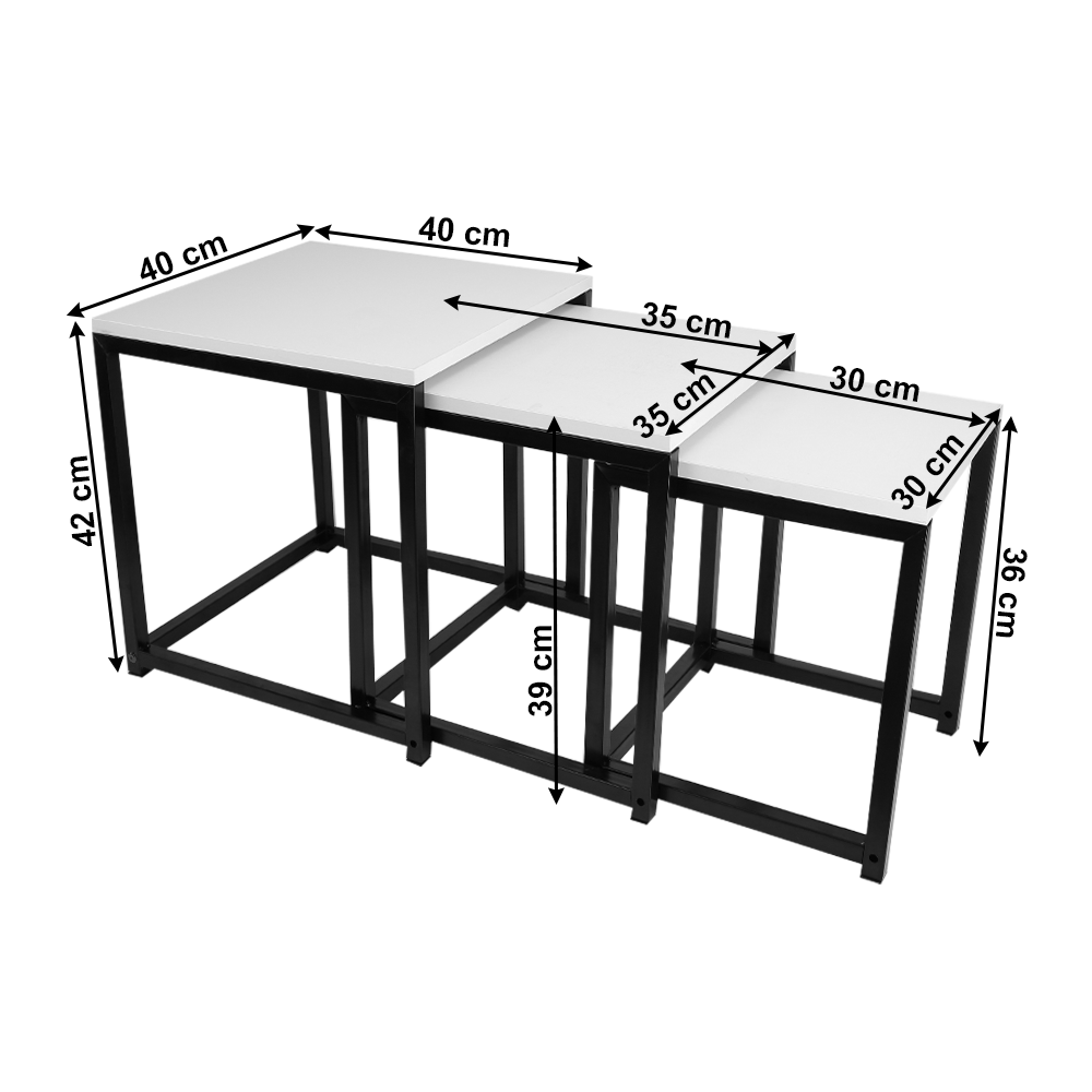Set 3 masute de cafea, alb mat/negru, KASTLER NEW TYP 3 — imaginea 6