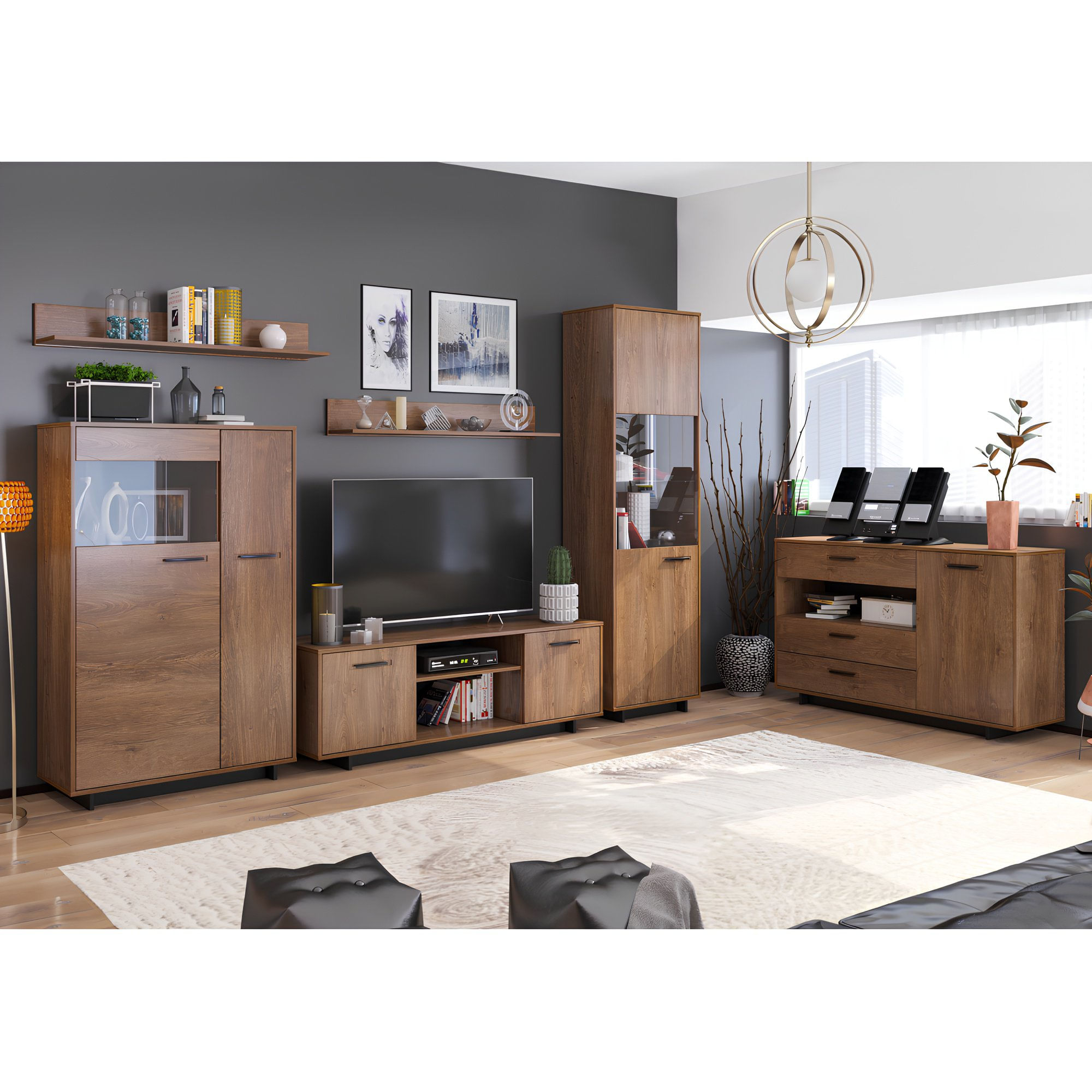 Comoda, stejar bolzano / negru, DELIS K — imaginea 2
