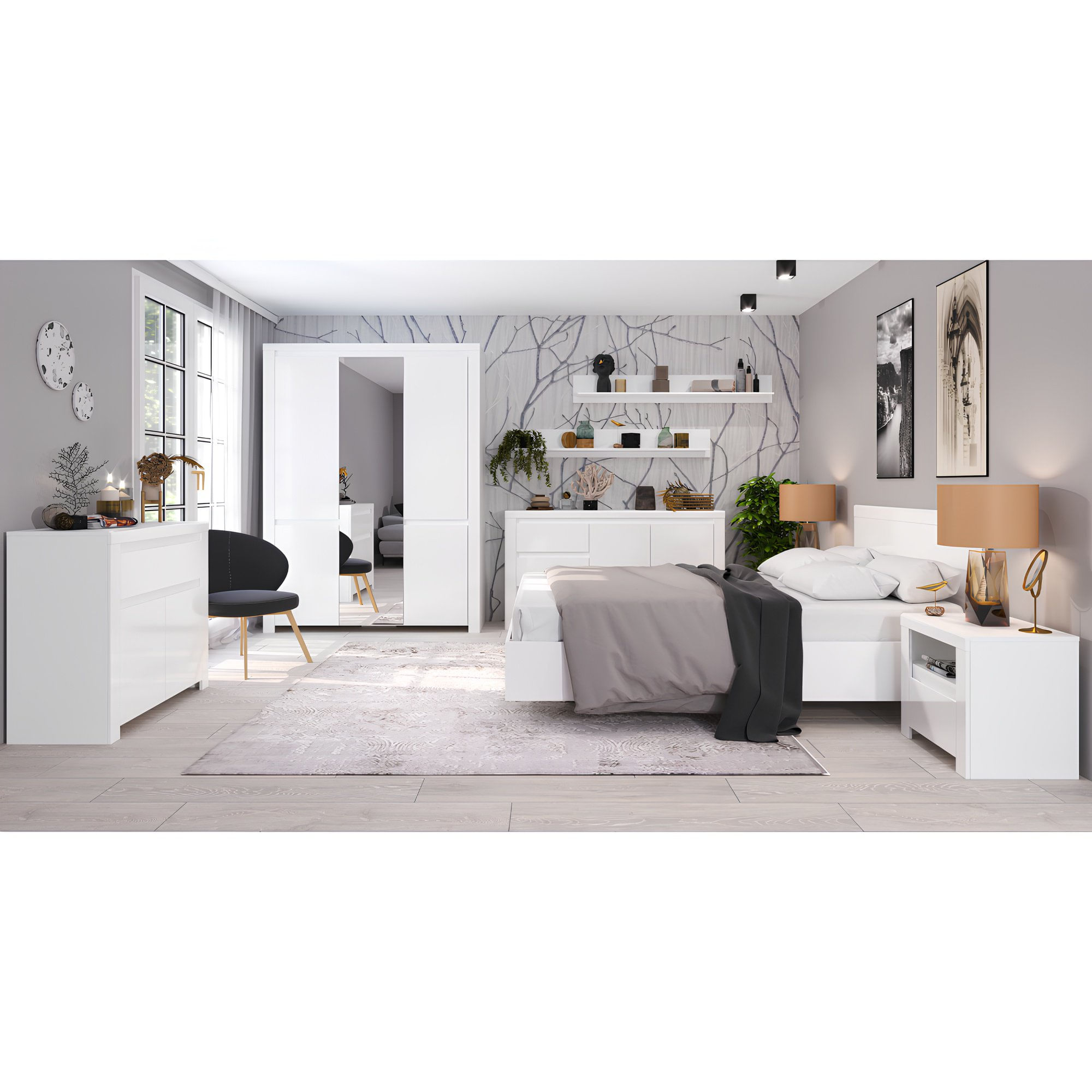 Comoda 2D3S, alb lucios, LINDY — imaginea 4