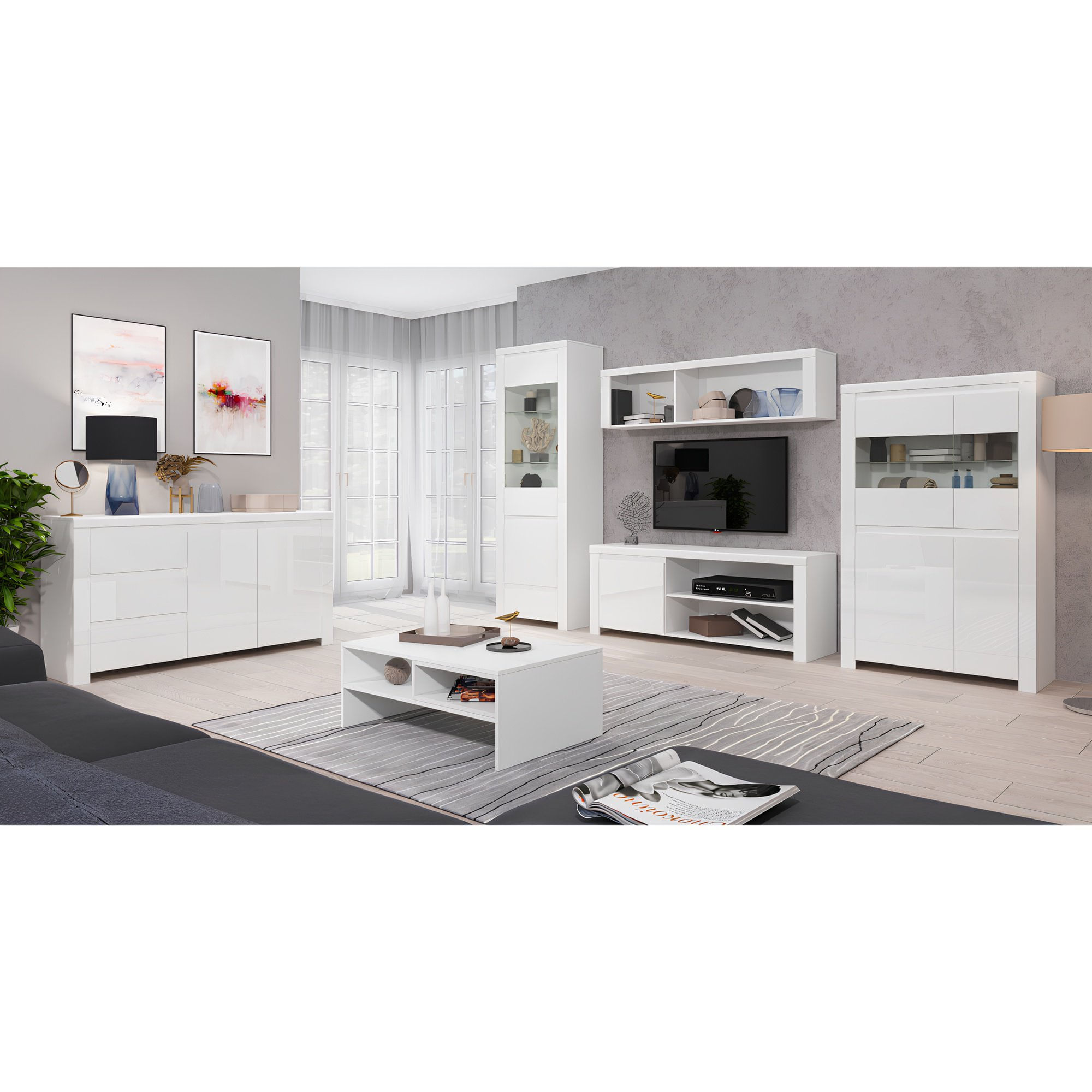 Comoda 2D3S, alb lucios, LINDY — imaginea 5