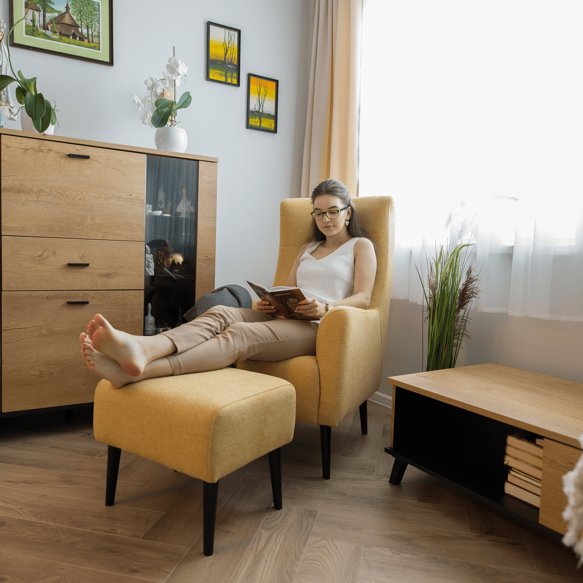 Fotoliu cu urechi, galben/ negru, SAMY — imaginea 16