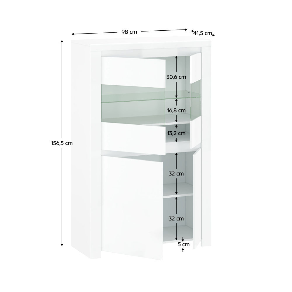 Vitrina 2D2W, alb lucios, LINDY — imaginea 5