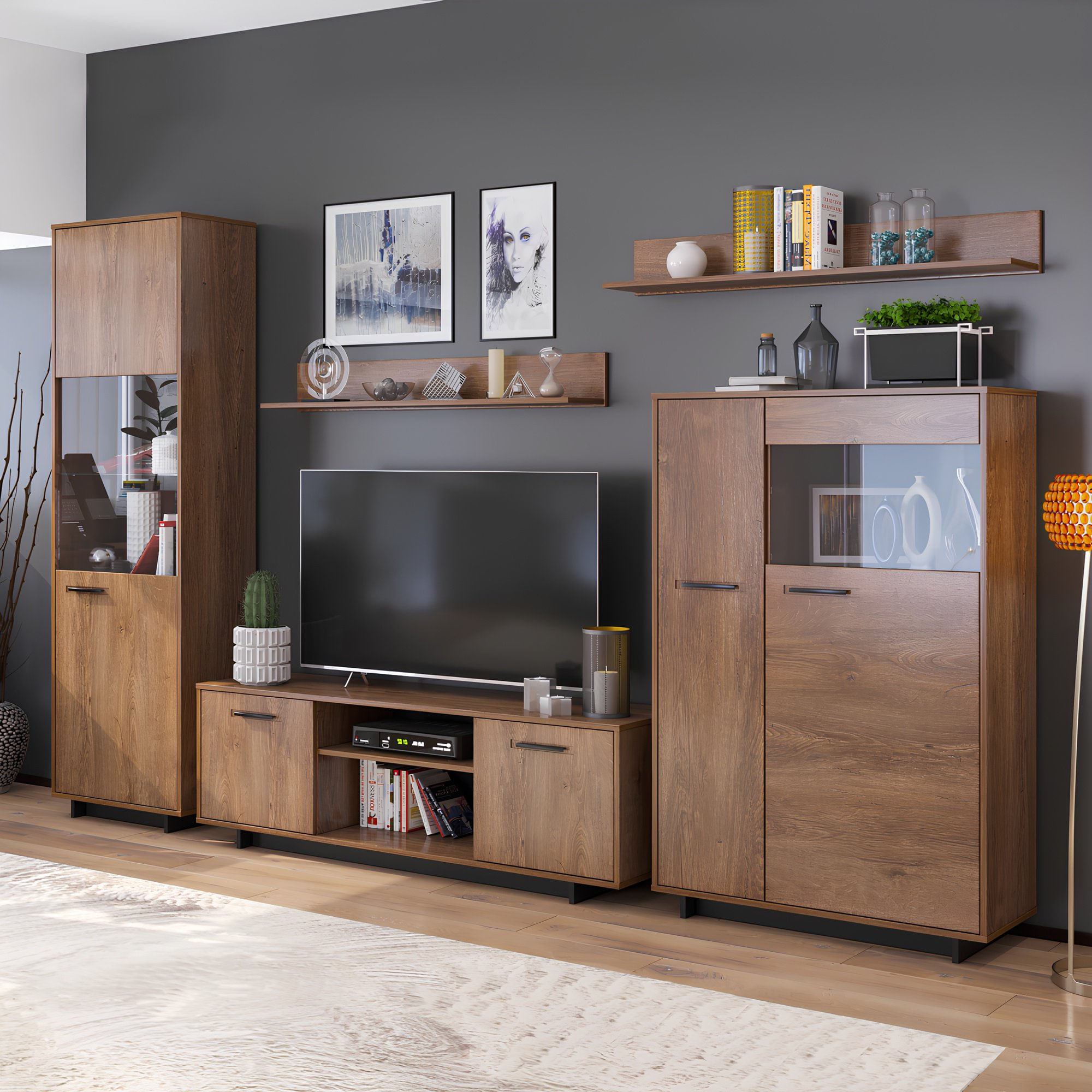 Comoda/ vitrina, stejar bolzano / negru, dreapta, DELIS C2 — imaginea 2