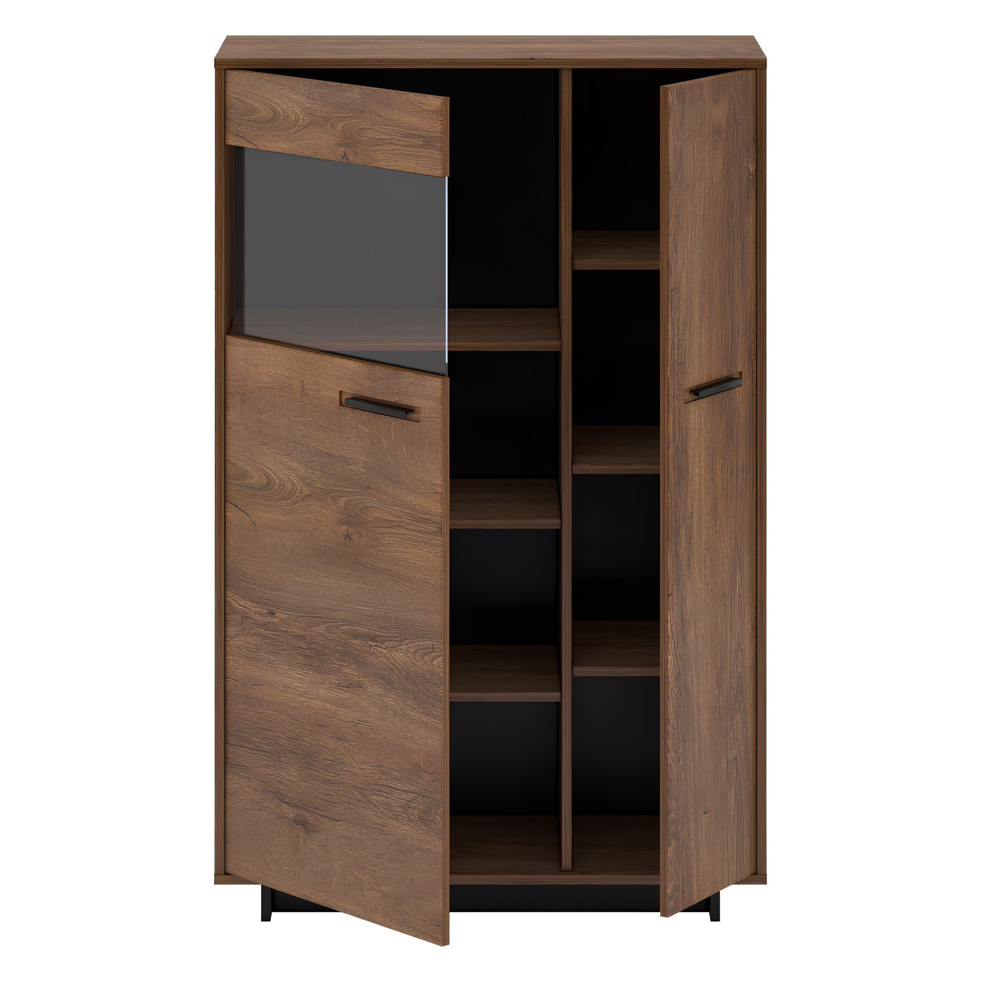 Comoda / vitrina, stejar bolzano / negru, stanga, DELIS C1 — imaginea 3