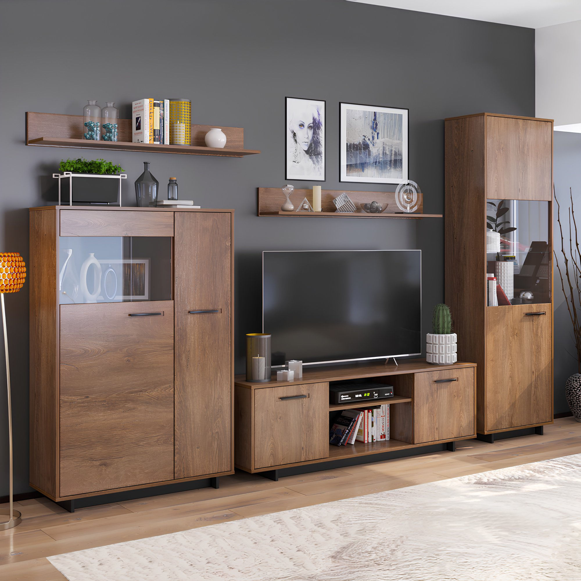 Comoda / vitrina, stejar bolzano / negru, stanga, DELIS C1 — imaginea 4