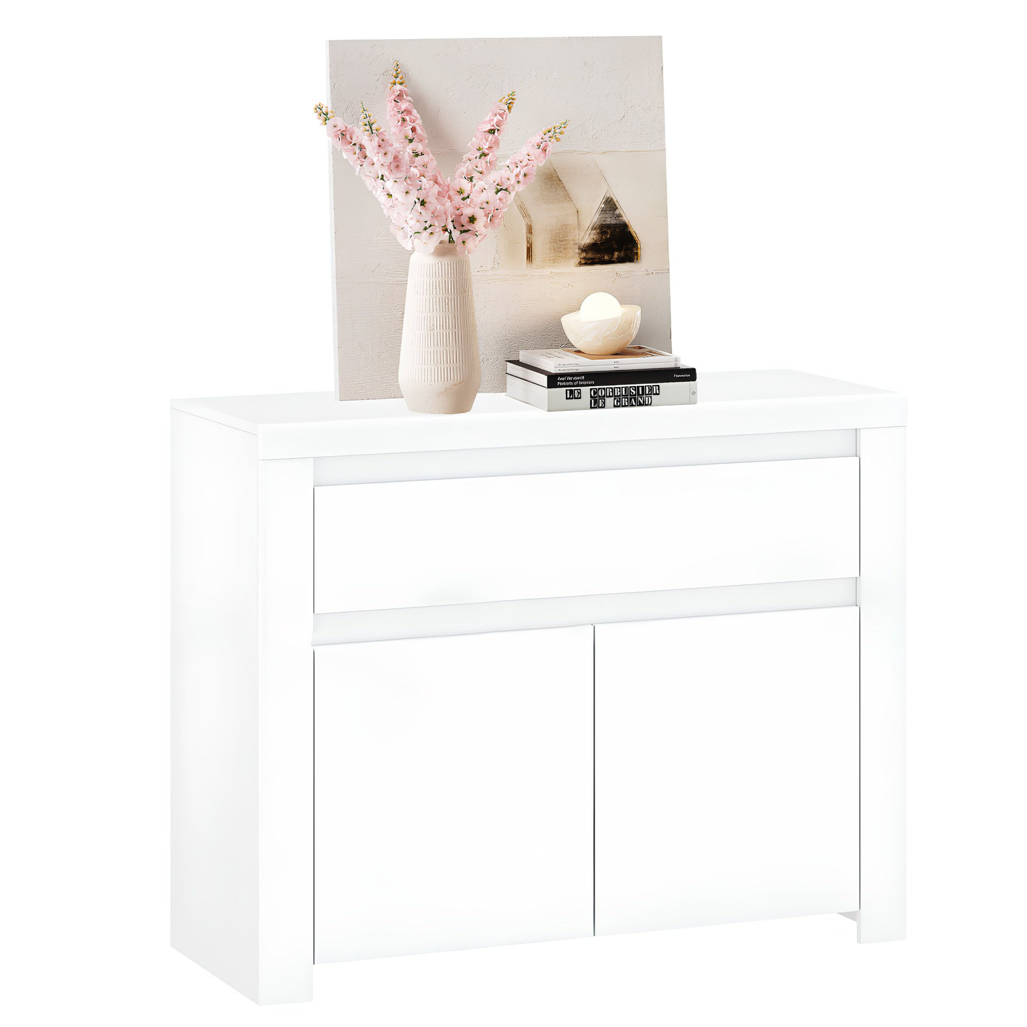 Comoda 2D1S, alb lucios, LINDY — imaginea 3