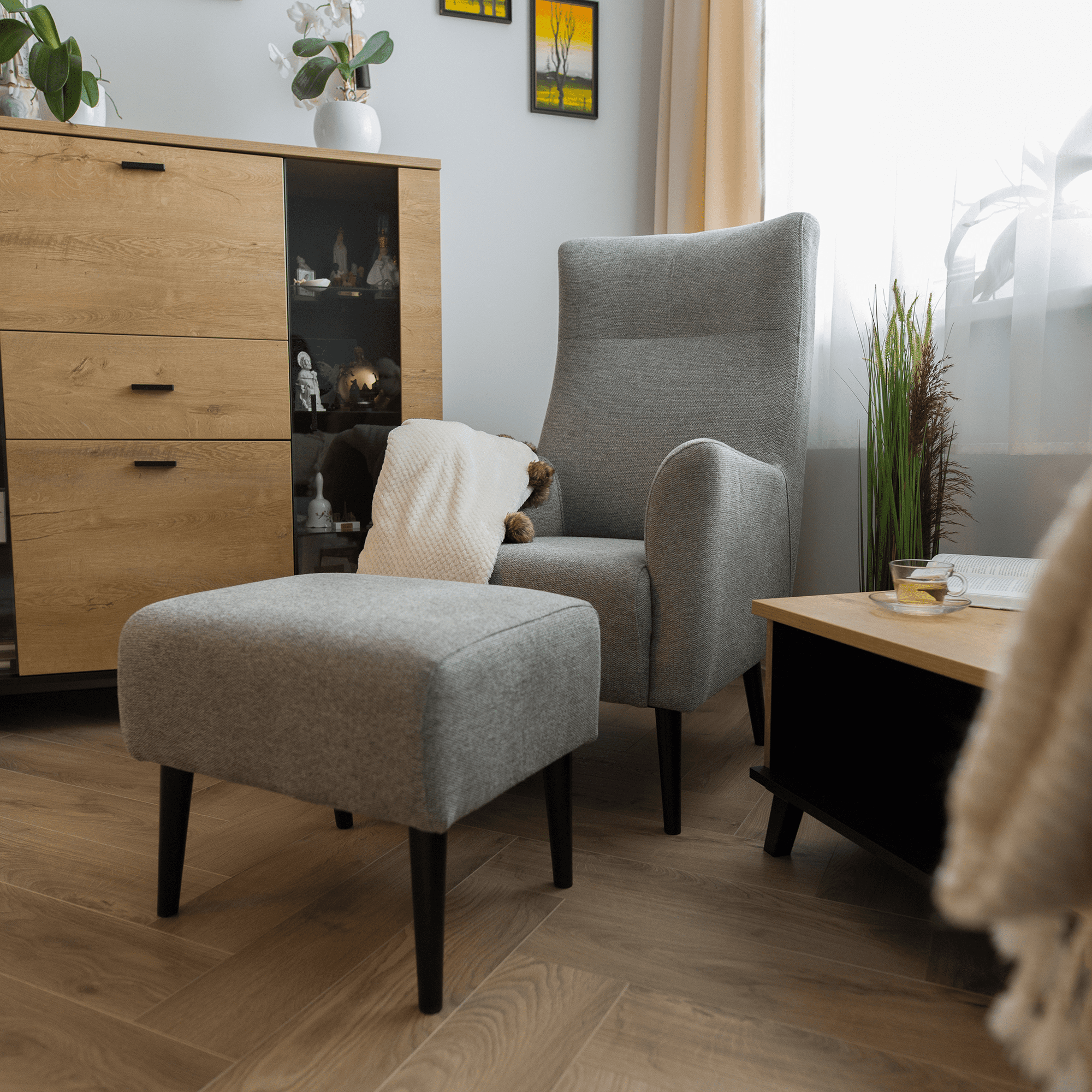 Fotoliu cu urechi, gri/ negru, SAMY — imaginea 14