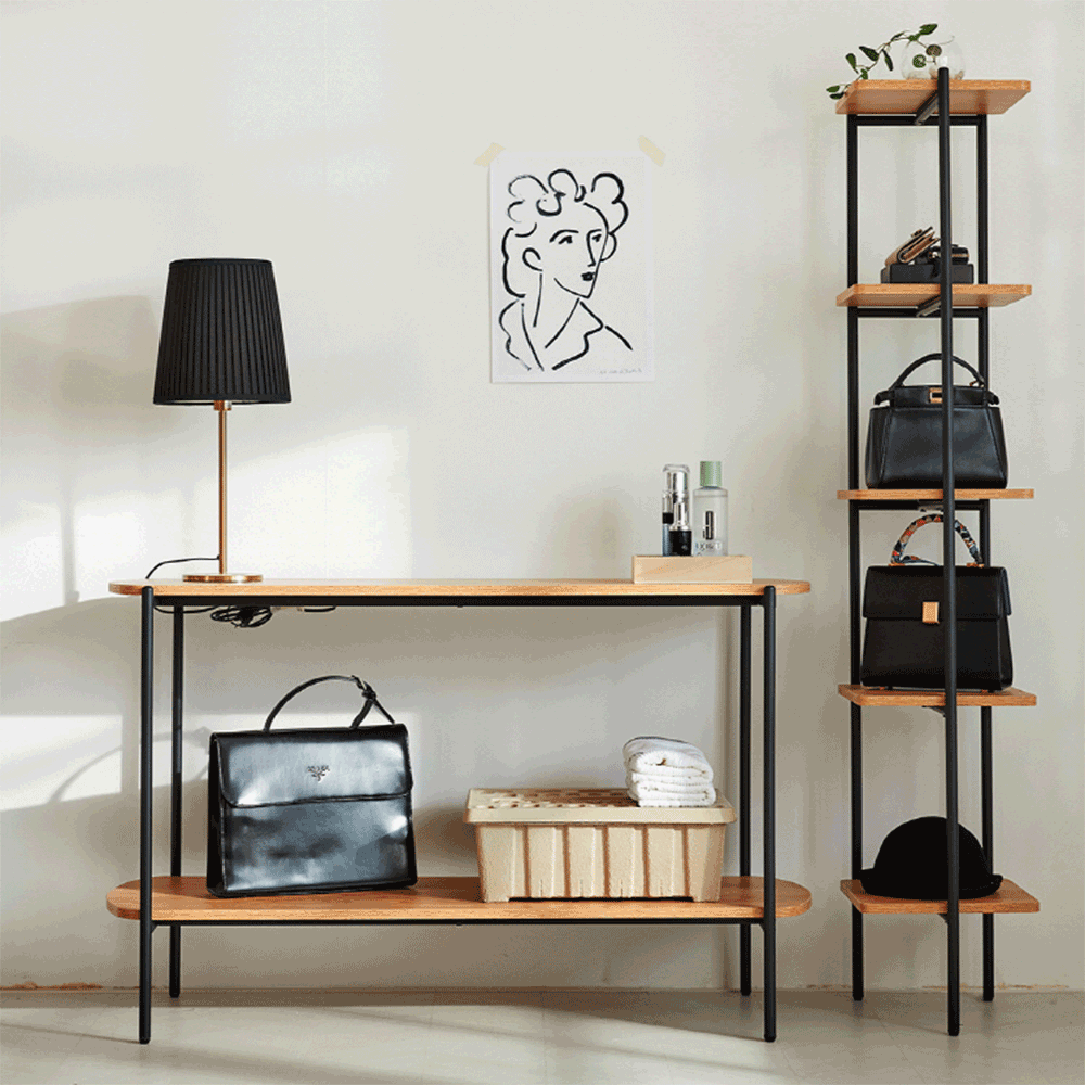 Raft in stil industrial, negru / salcam, MULIN — imaginea 2