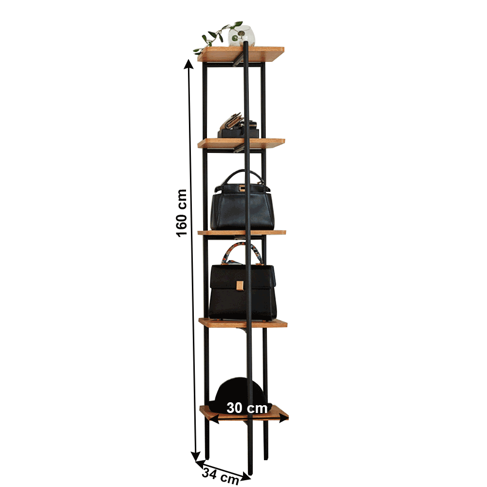 Raft in stil industrial, negru / salcam, MULIN — imaginea 3