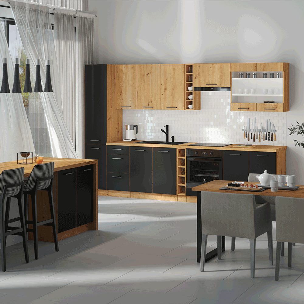 Dulap pentru produse alimentare, negru mat / stejar artizan, MONRO 40 DK-210 2F — imaginea 3