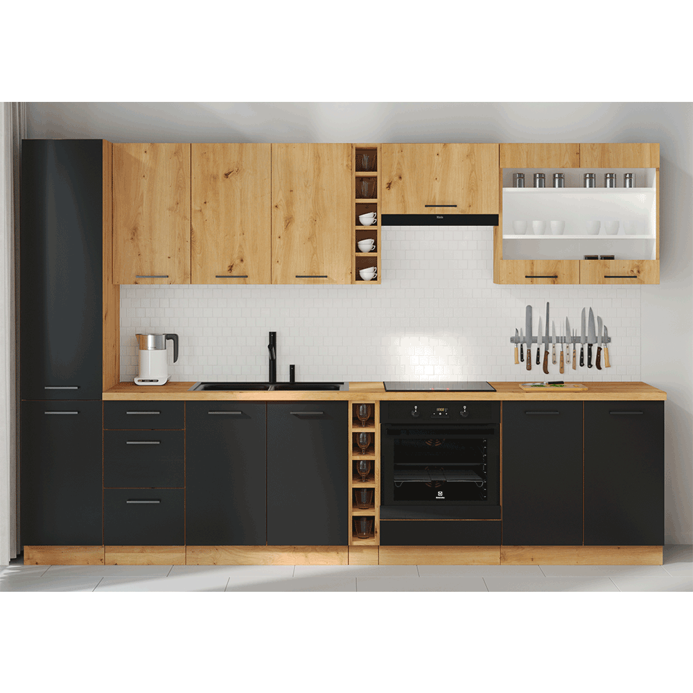 Dulap pentru produse alimentare, negru mat / stejar artizan, MONRO 40 DK-210 2F — imaginea 4