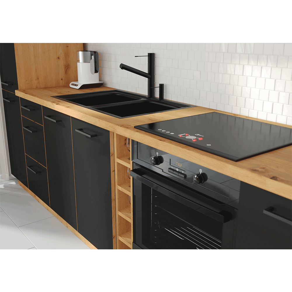 Dulap pentru produse alimentare, negru mat / stejar artizan, MONRO 40 DK-210 2F — imaginea 5