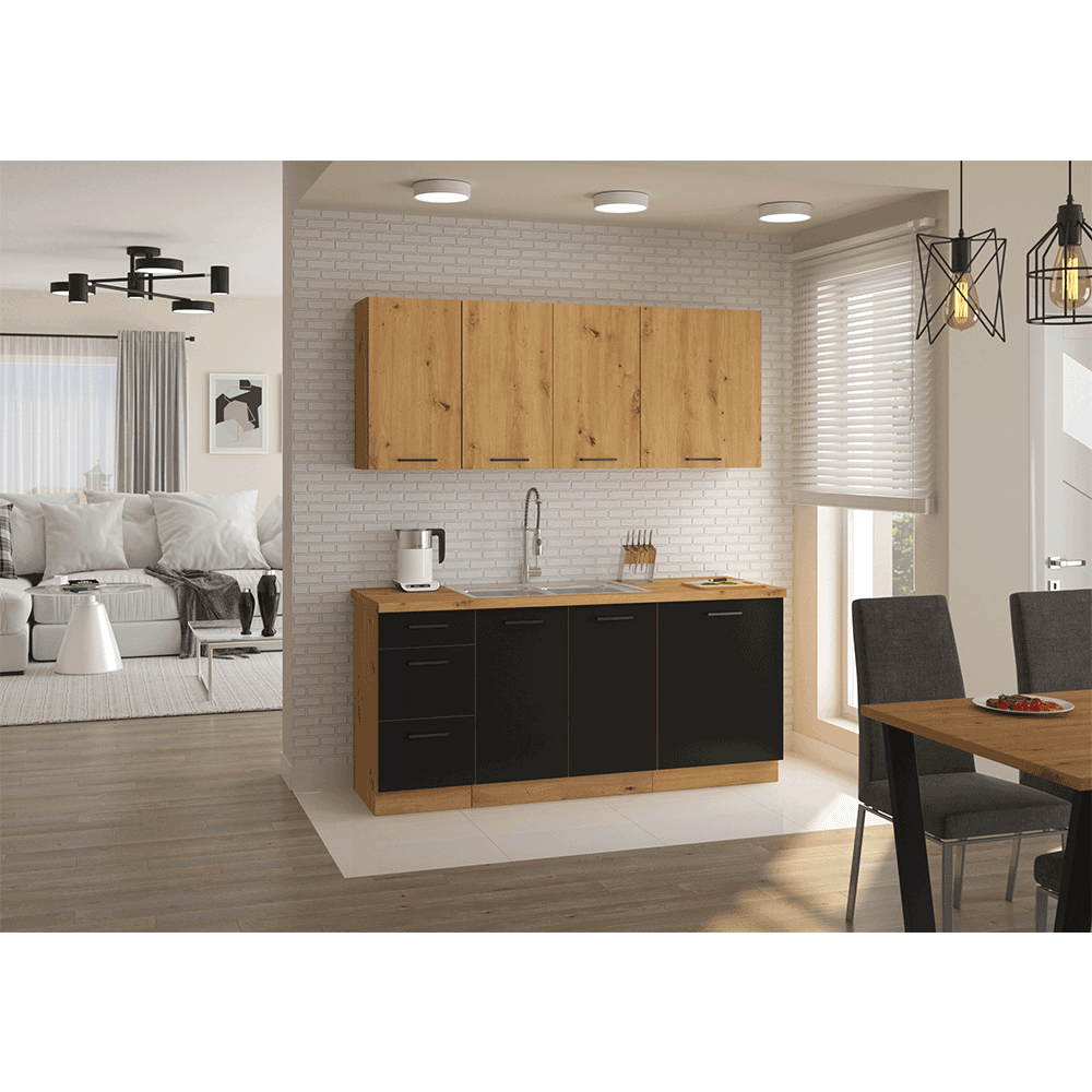 Dulap pentru produse alimentare, negru mat / stejar artizan, MONRO 40 DK-210 2F — imaginea 6