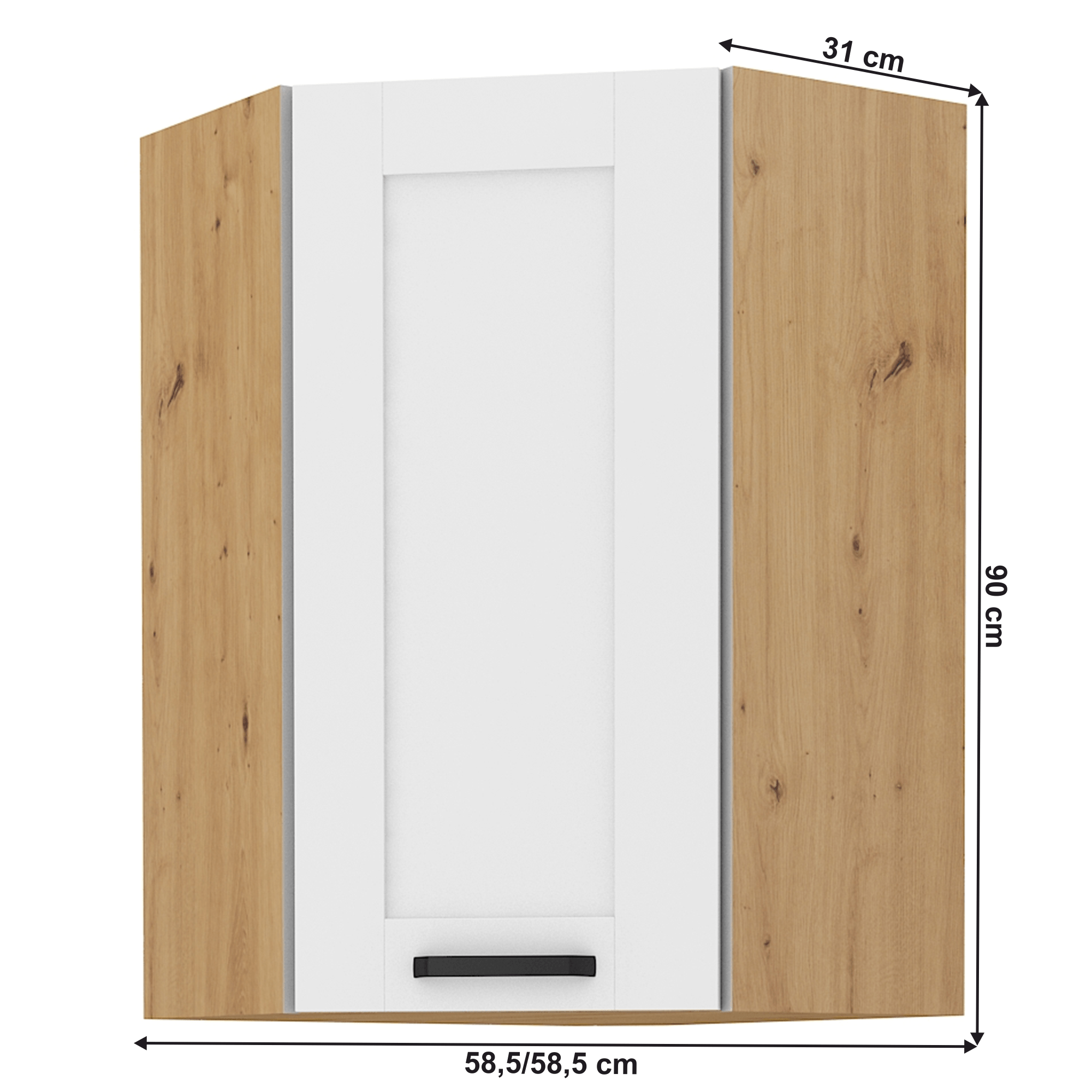 Dulap superior, de colt, alb/stejar artizan, LULA 58x58 GN-90 1F — imaginea 14