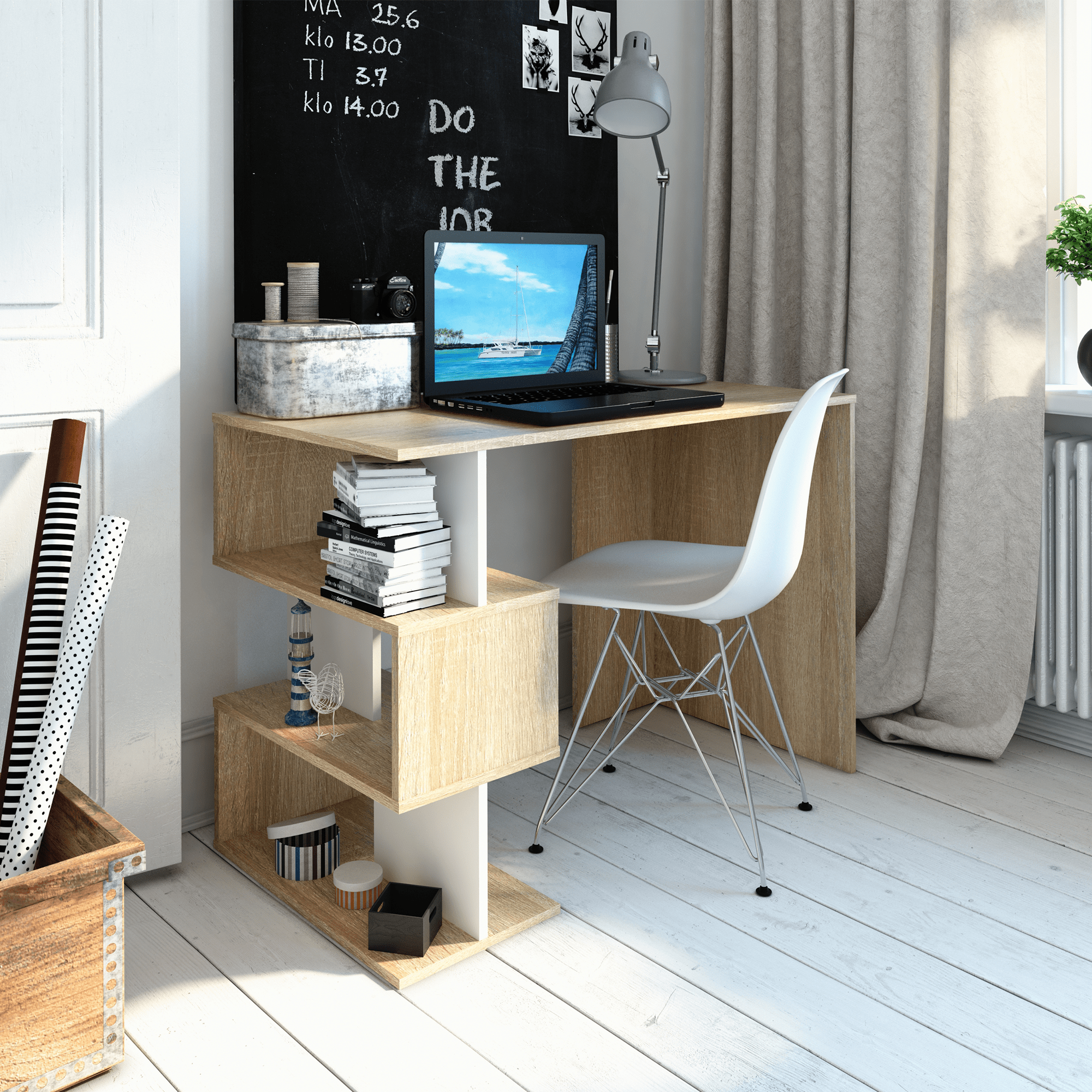 Masa PC, stejar sonoma / alb ABES — imaginea 2
