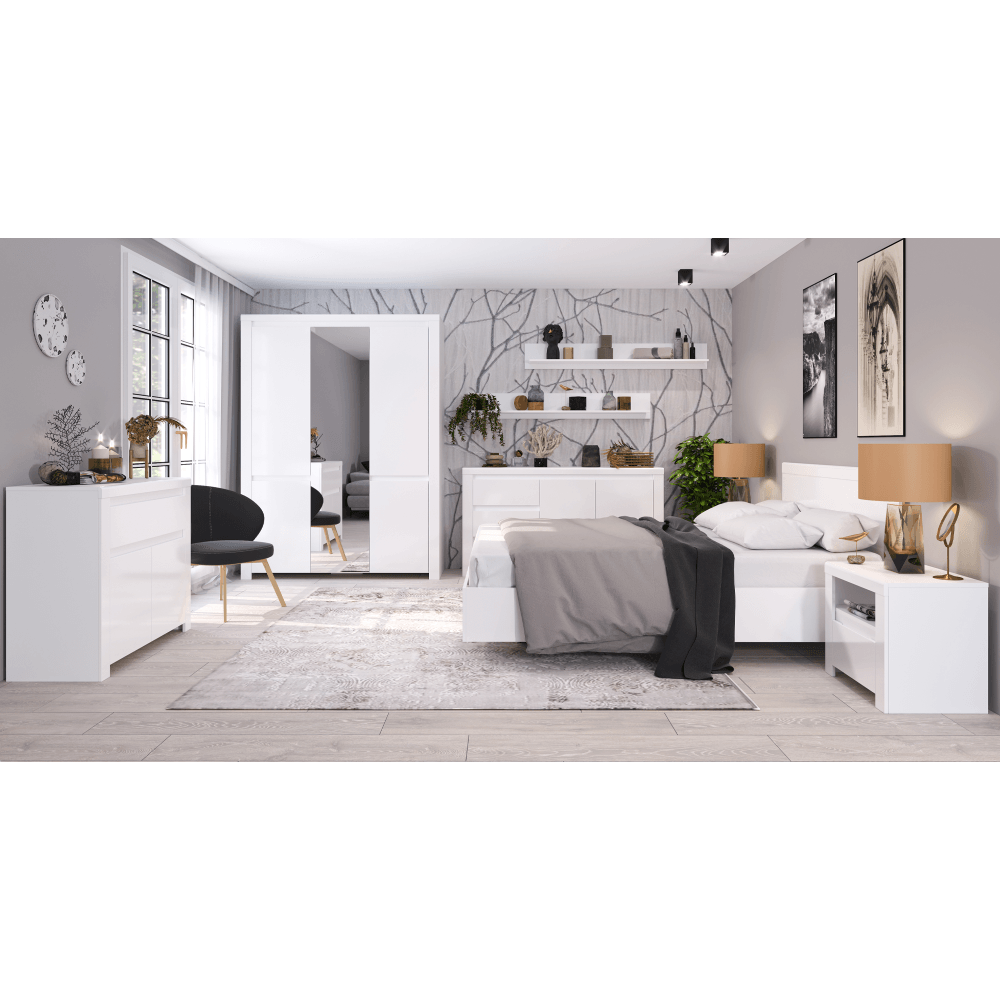 Dulap 5D cu oglinda, alb lucios, LINDY — imaginea 5